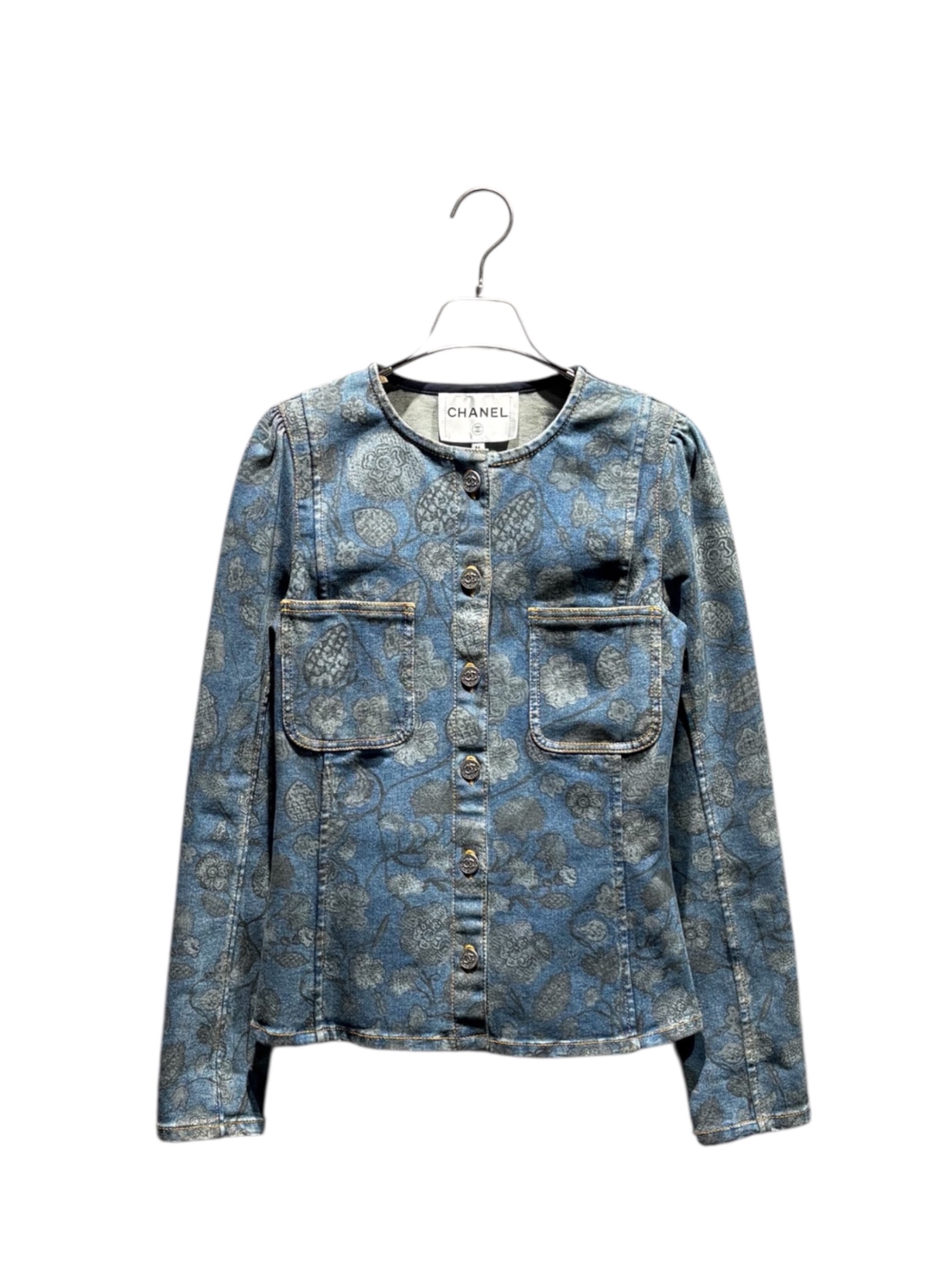 CHANEL デニムジャケット　34 中古・古着通販】CHANEL (シャネル) ノーカラーデニムジャケット