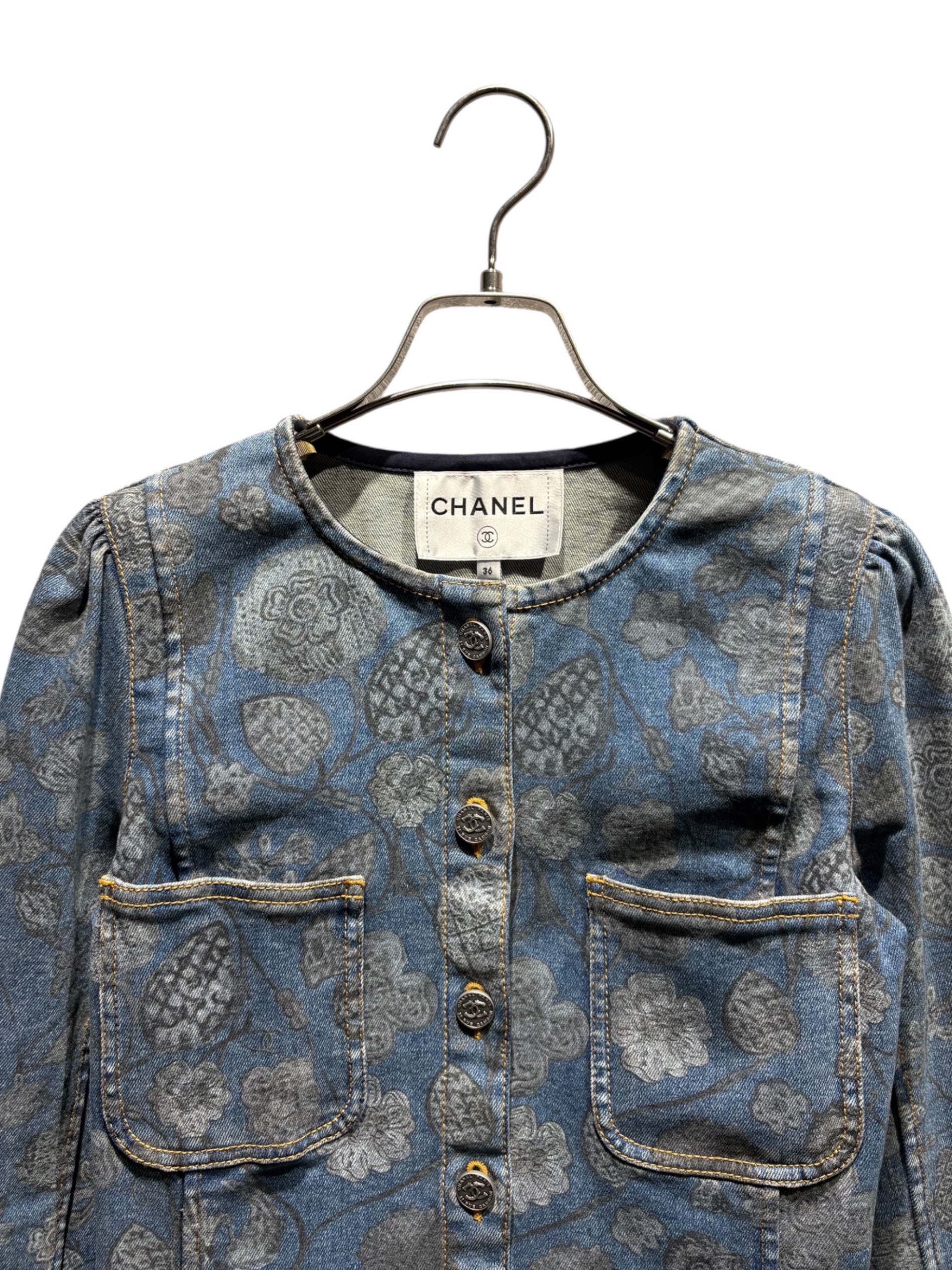 シャネル　正規品　デニム　ブルゾン　ジャケット　ヴィンテージ 中古・古着通販】CHANEL (シャネル) ノーカラーデニムジャケット