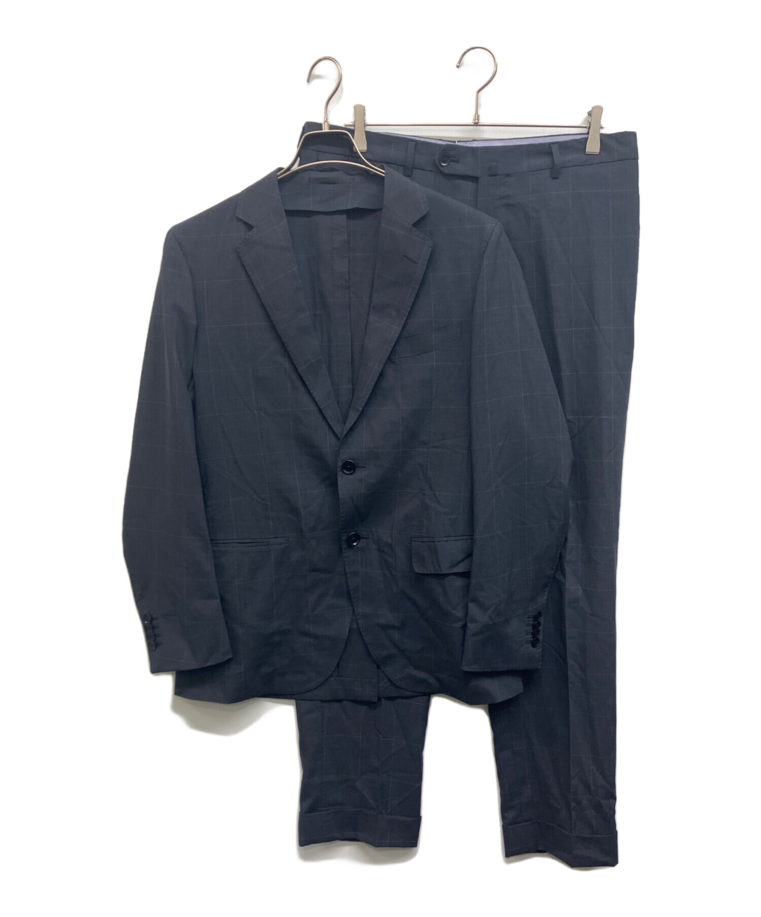 専用 未使用級 トゥモローランド ピルグリム×ゼニア シルク混セットアップ 48 極美品】トゥモローランドピルグリム スーツ ネイビー ストライプ