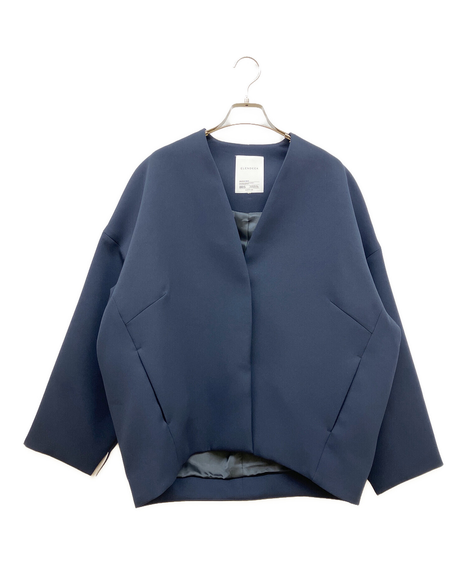 ELENDEEK フォルムショートコート NAVY 中古・古着通販】ELENDEEK (エレンディーク) フォルムショートコート