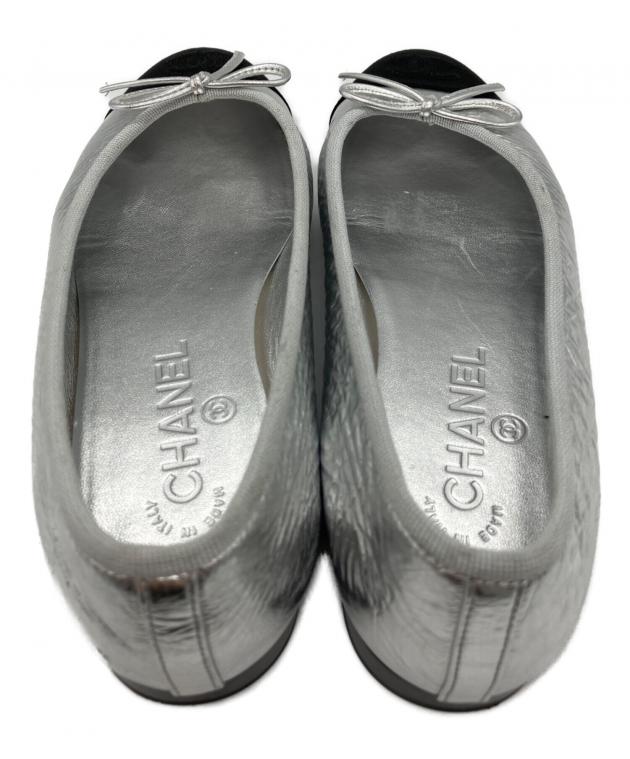 中古・古着通販】CHANEL (シャネル) バレエパンプス シルバー×ブラック