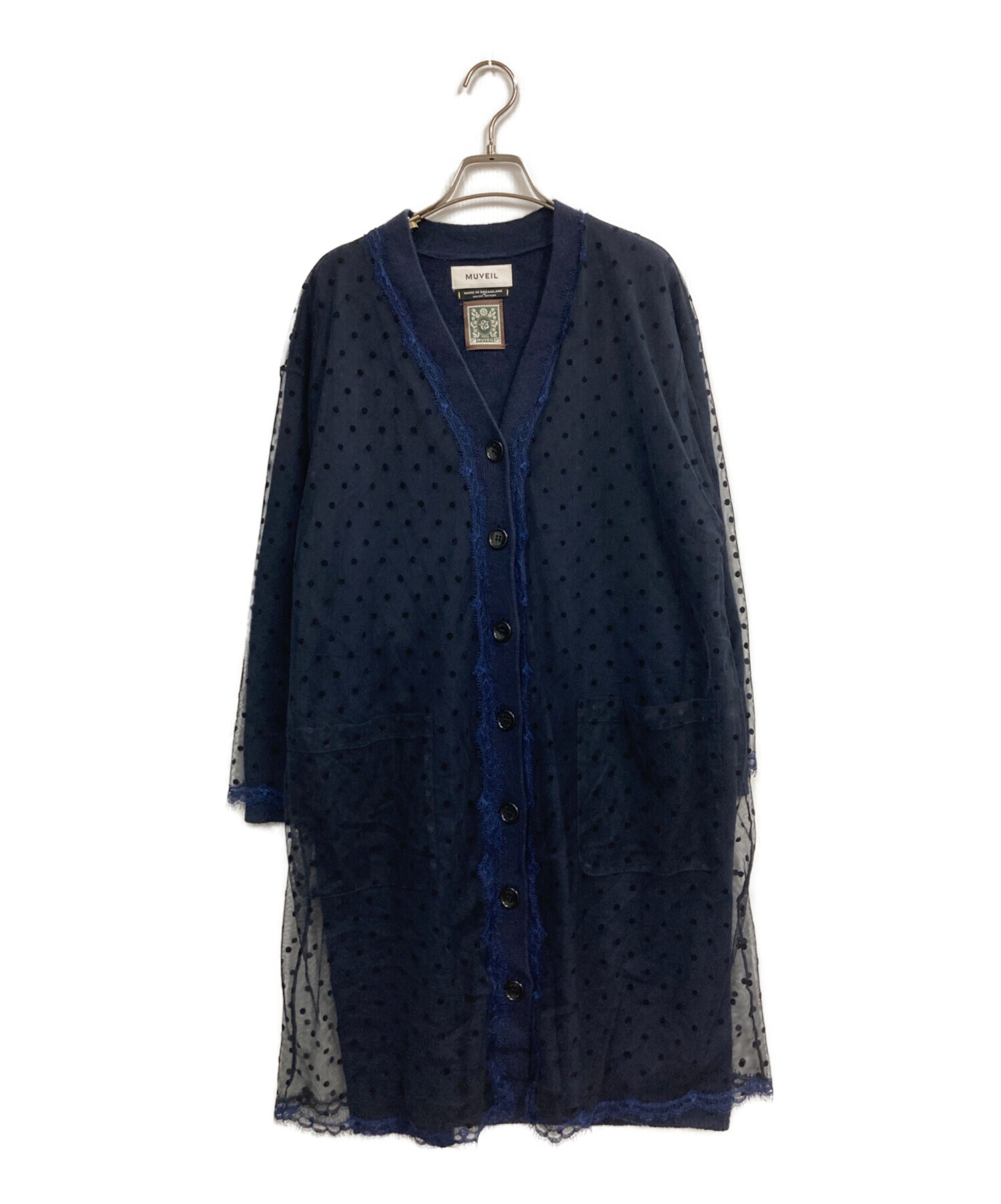 美品　ミュベール　MUVEIL トップス　ジャケット　カーディガン　正規品 中古・古着通販】MUVEIL (ミュベール) Tulle & Wool Knit Cardigan