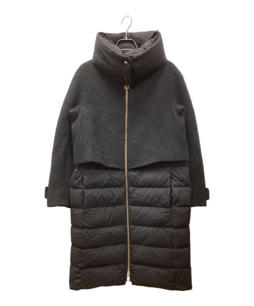 タグ付き美品✨ヘルノ 異素材 切替 ダウンコート ネックウォーマー付き 黒 38 中古・古着通販】HERNO (ヘルノ) ネックウォーマー付きウール切替ノー