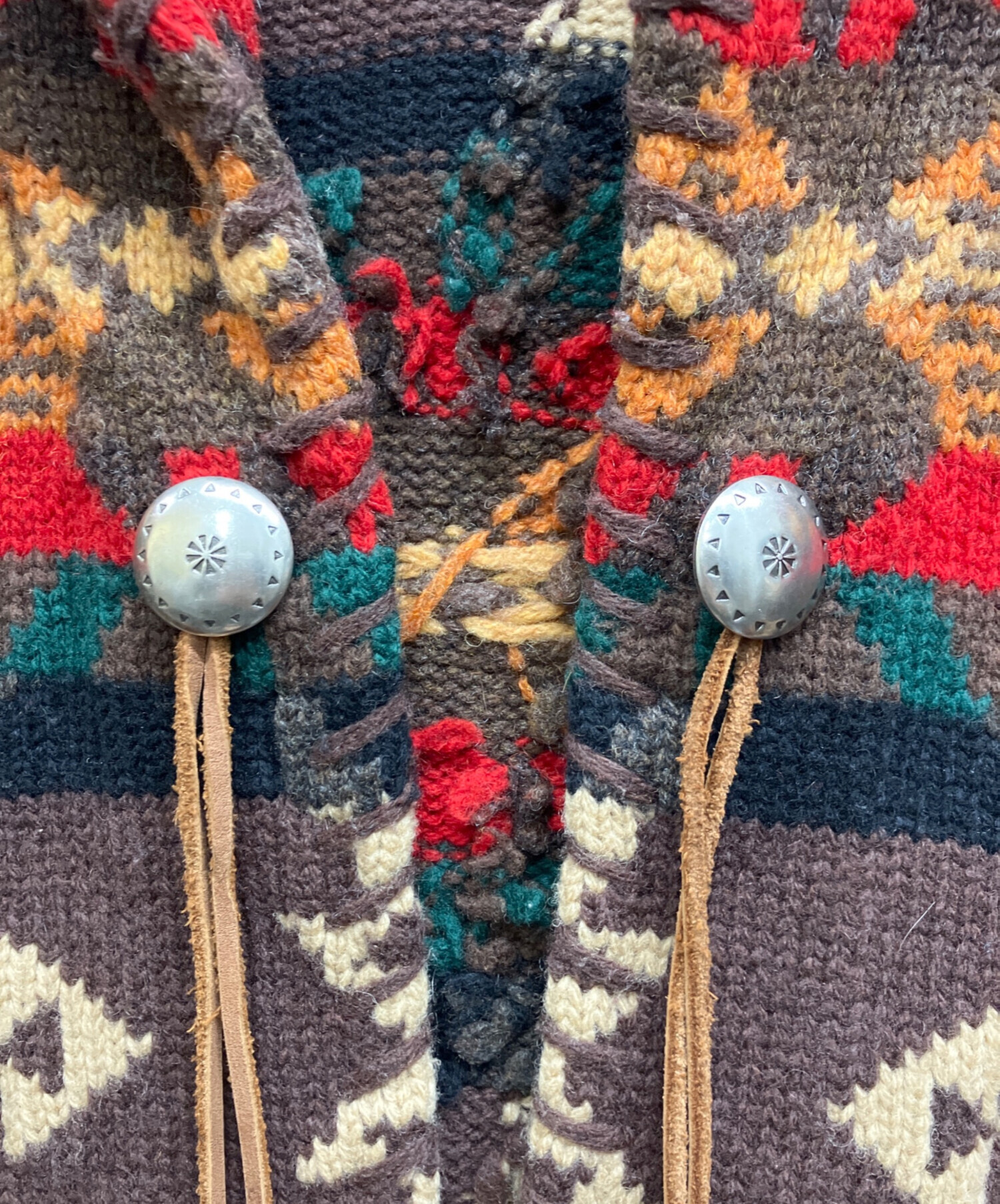 ラルフローレン　ネイティブ　カーディガン　コンチョボタン 00s LAUREN ラルフローレン ネイティブ柄 ショールカラー コンチョ