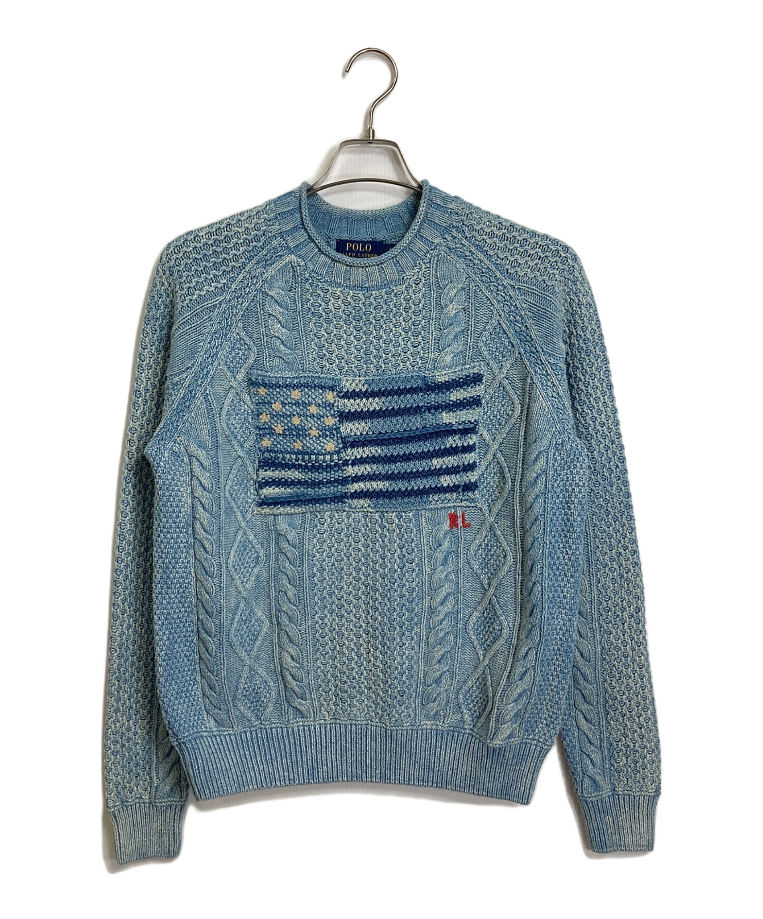 ラルフローレン インディゴ 藍染星条旗 名作 ラルフローレン インディゴ 藍染 星条旗 ケーブル ニット アラン