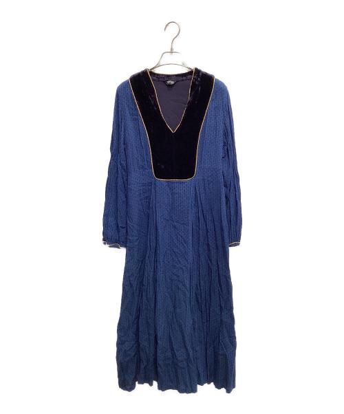 中古・古着通販】Velnica (ヴェルニカ) ベロア切替ワンピース ブルー