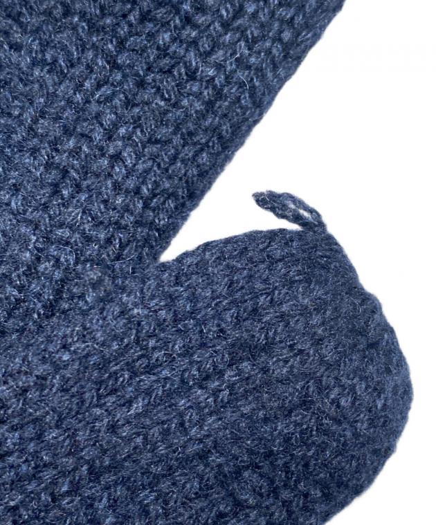 エルメス カシミヤ手袋 ダークブルー 5本指　暖かい スカーフやバッグよりエルメスらしさを感じられる！名品ラムレザー