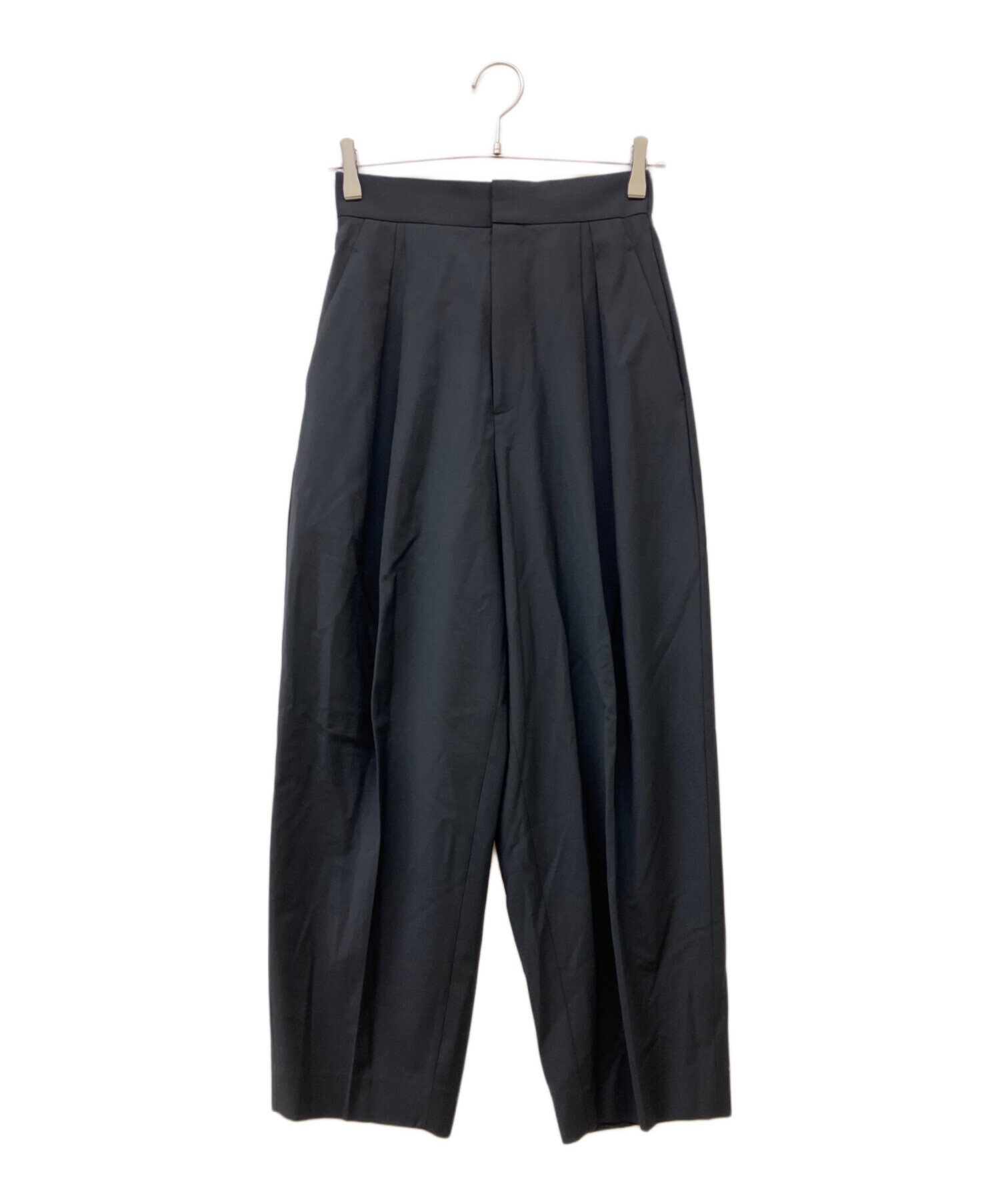ebure エブール 23SS 黒タグ　ベルト付　タックワイドパンツ 中古・古着通販】ebure (エブール) ウール混タックパンツ ブラック