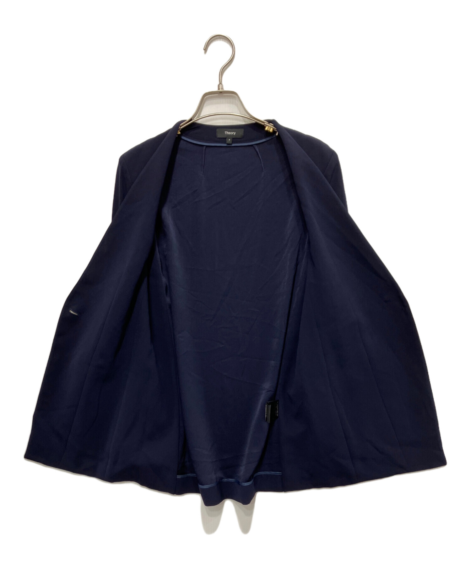 セオリー POWDER CREPE ノーカラー ジャケット ネイビー 2 中古・古着通販】theory (セオリー) Powder Crepe CL Collarless JK