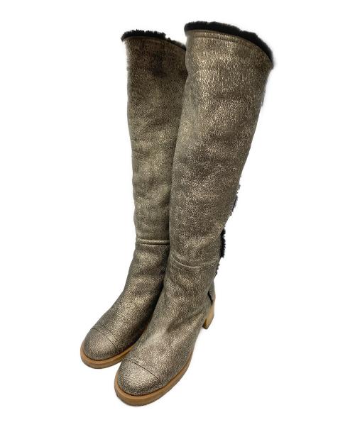 CHANEL ムートンブーツ 正規品 中古・古着通販】CHANEL (シャネル) チャンキーヒールムートンブーツ