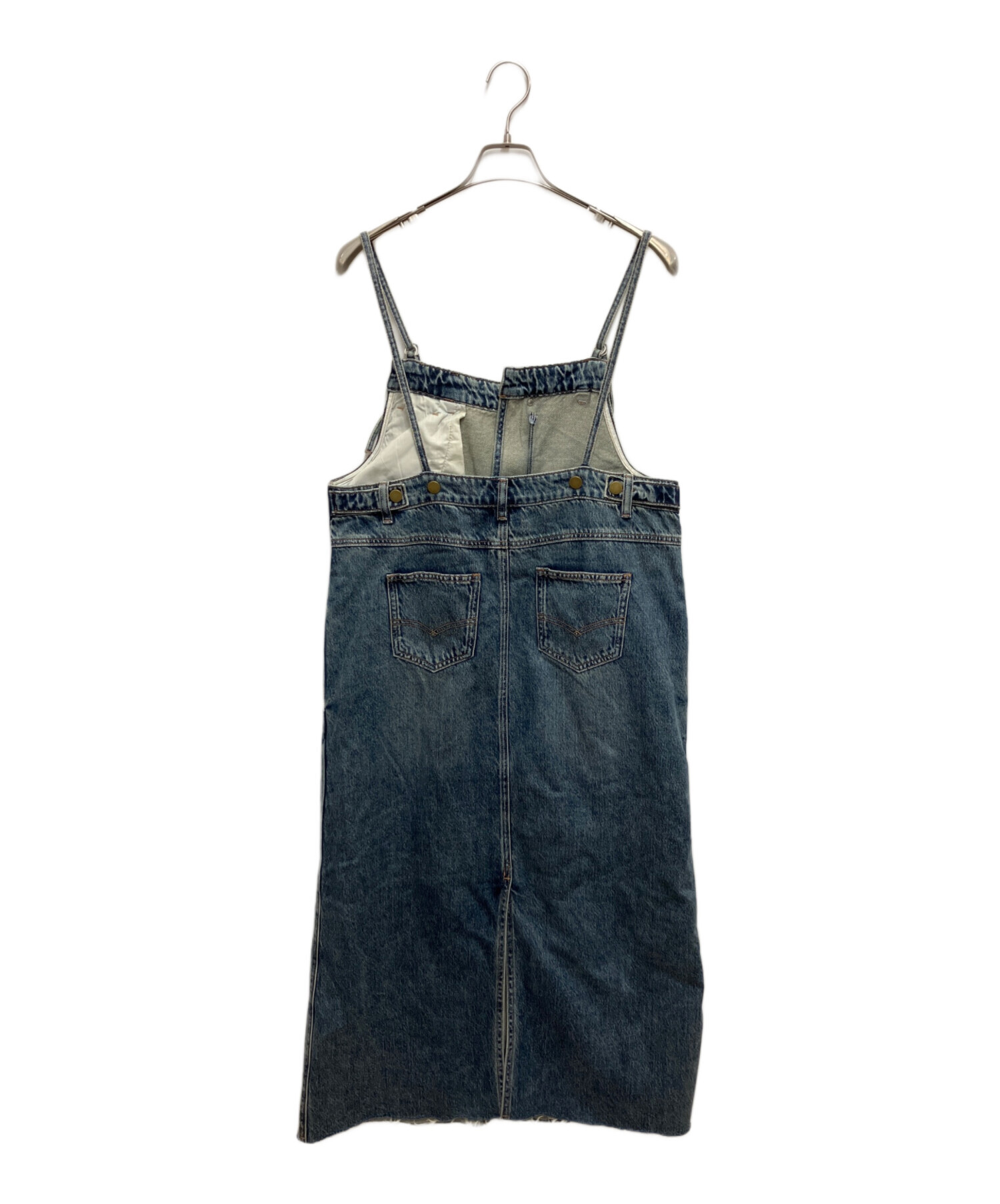 Pauline Bleu（ポリーヌブロー）デニムジャンパースカート　大きめ　新品 中古・古着通販】Pauline Bleu (ポリーヌブルー) 裾フリンジデニム