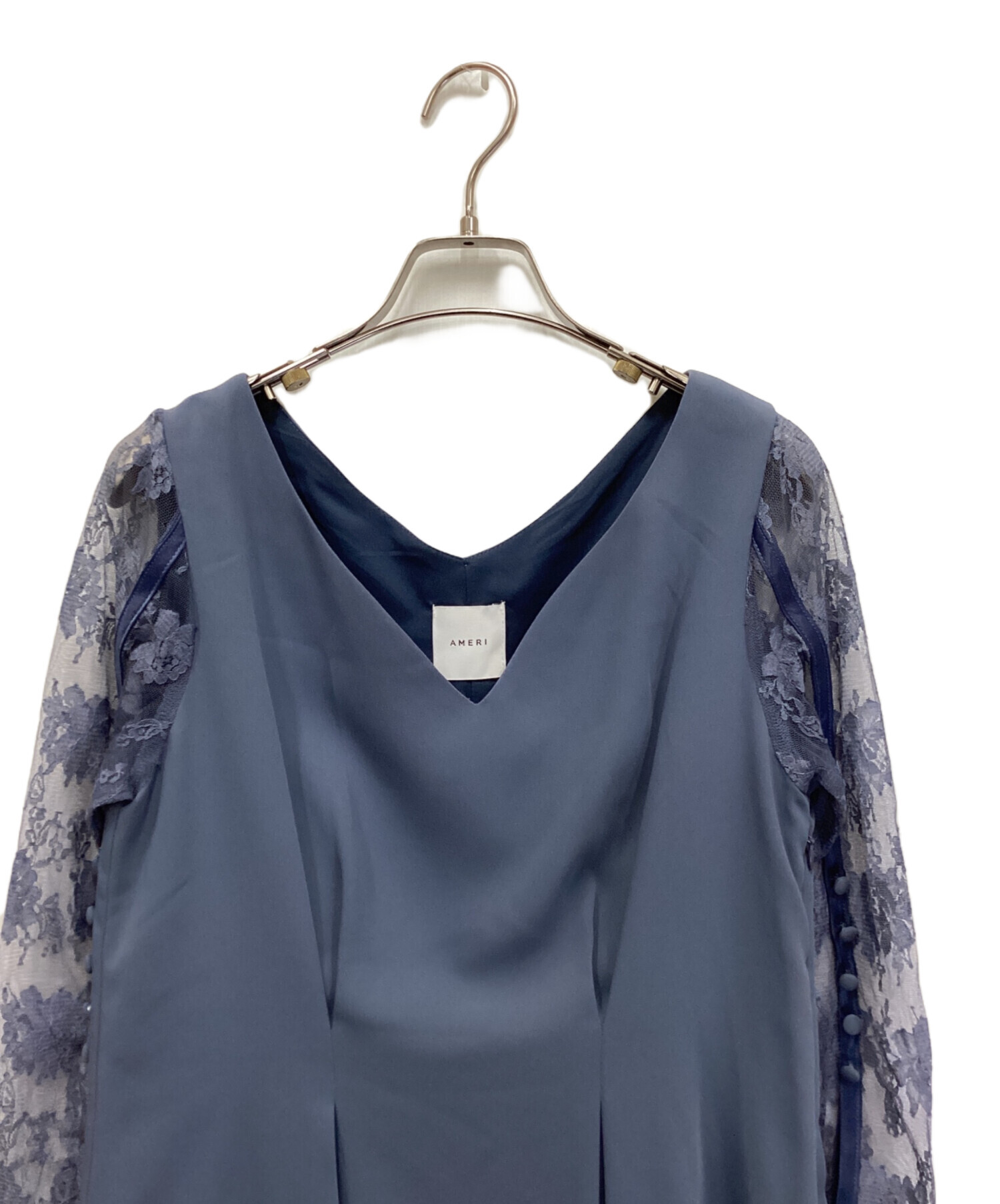 中古・古着通販】AMERI (アメリ) LACE SLEEVE REFINED DRESS ブルー