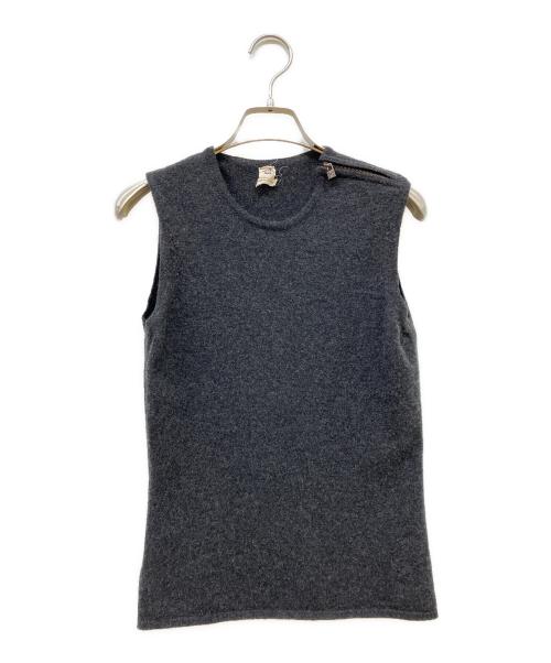 美品✨エルメス カシミヤ100% ドレープ変形 ノースリーブニット ブルー 36 美品✨エルメス カシミヤ100% ドレープ変形 ノースリーブニット ブルー 36