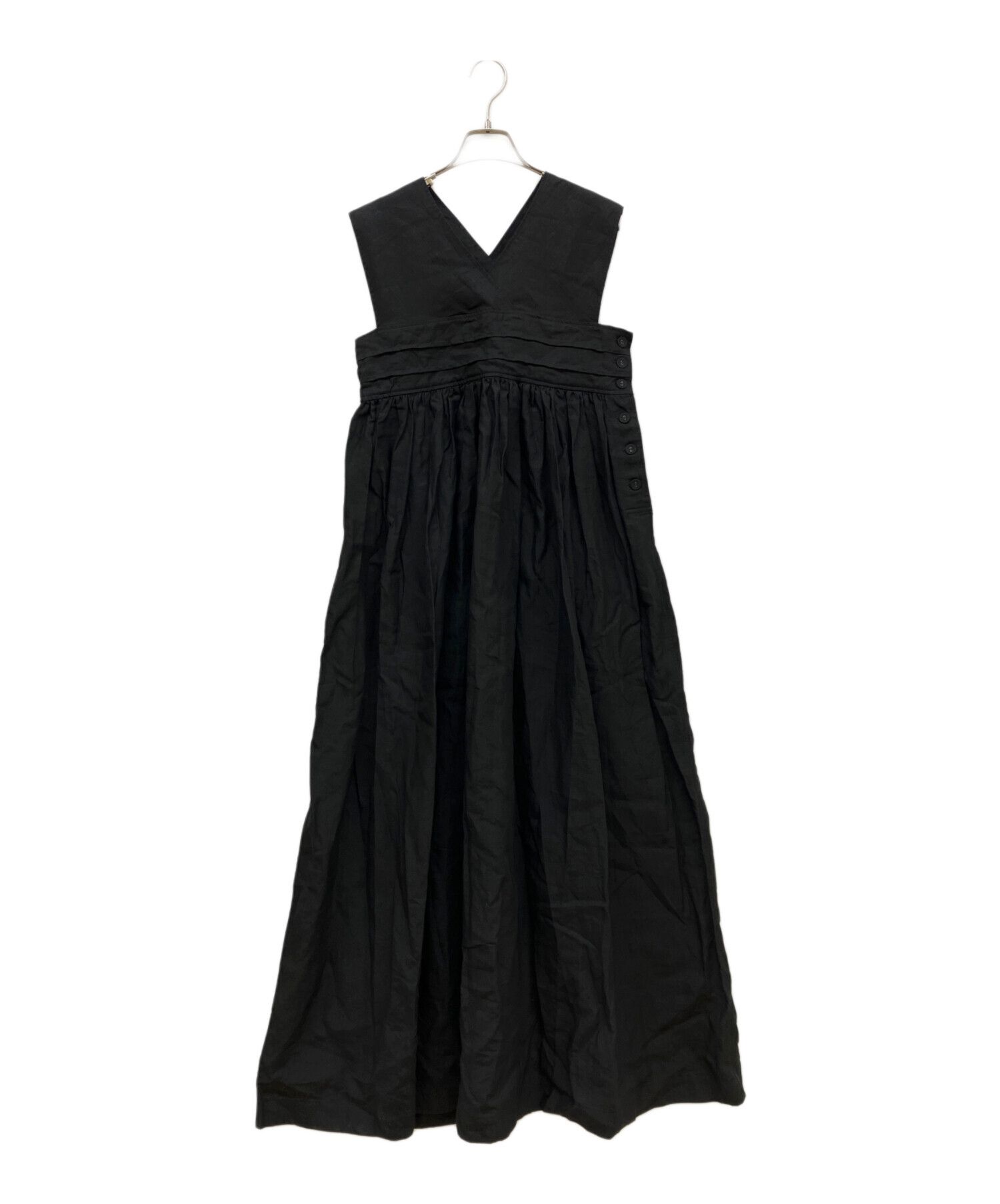 中古・古着通販】HYKE (ハイク) LINEN MAXI DRESS ブラック サイズ:2 