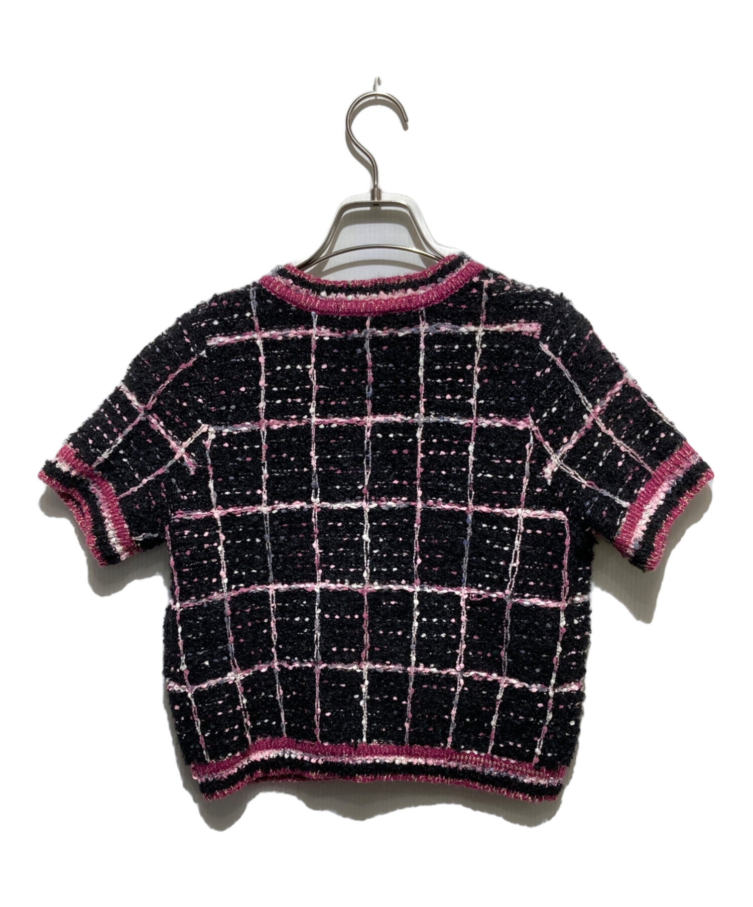 sheller シェリエ check tweed cardigan ブラック 中古・古着通販】sheller (シェリエ) check tweed cardigan ブラック