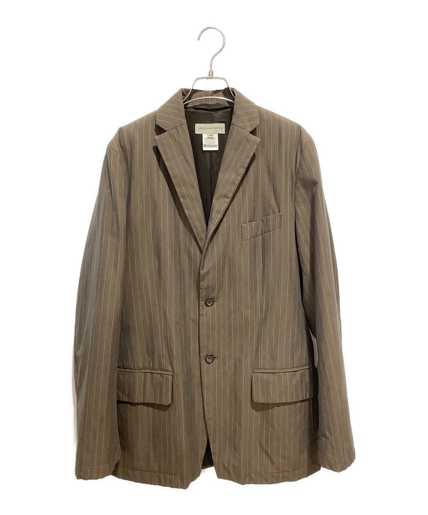 【中古】ドリスヴァンノッテン DRIES VAN NOTEN ライカ期 ストライプ テーラードジャケット ブレザー 48 ブラウン 茶 中古・古着通販】DRIES VAN NOTEN (ドリスヴァンノッテン) ストライプ