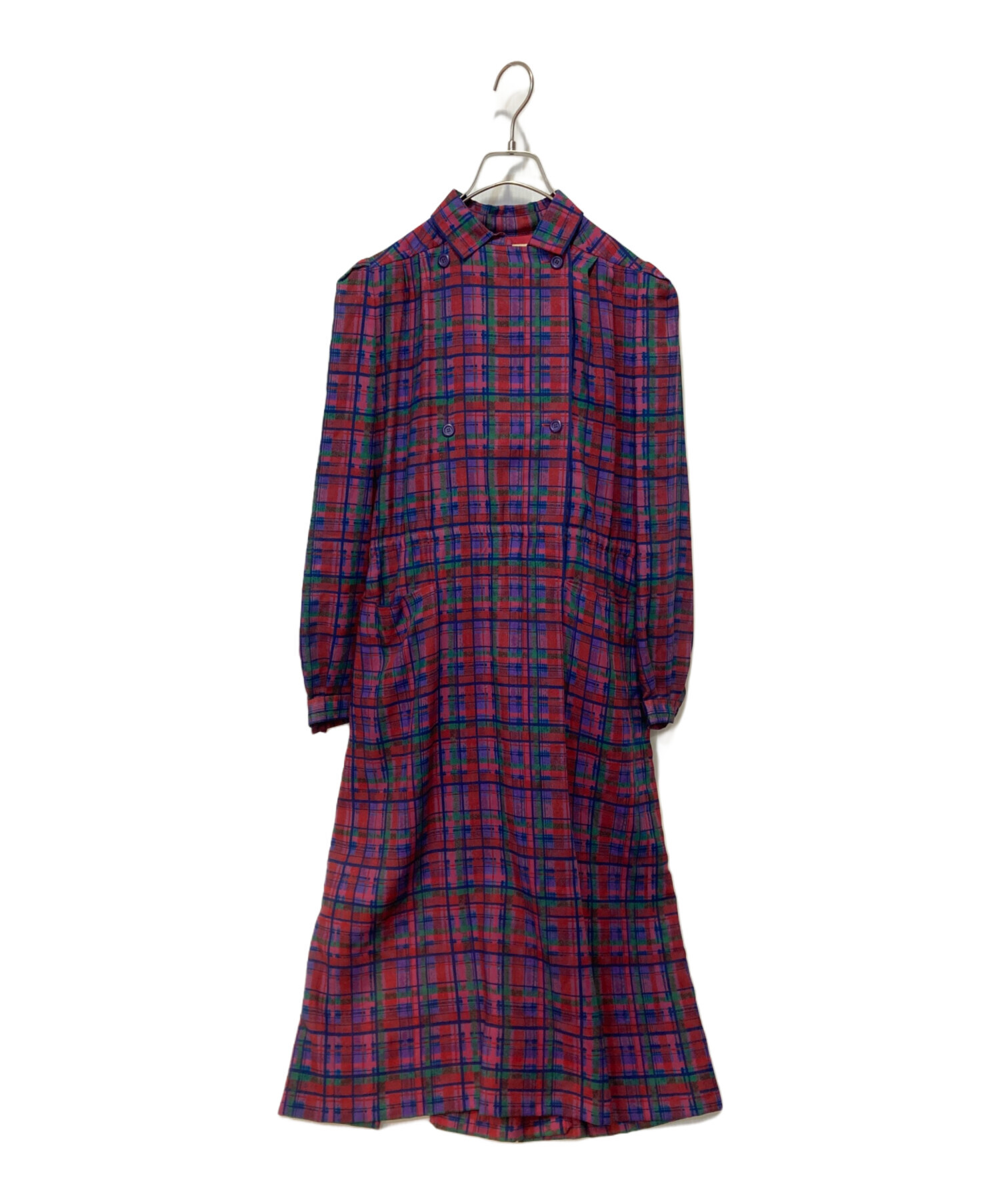 Christian Dior レッド 長袖ワンピース ボタン チェック柄 y91 中古・古着通販】Christian Dior (クリスチャン ディオール) チェック