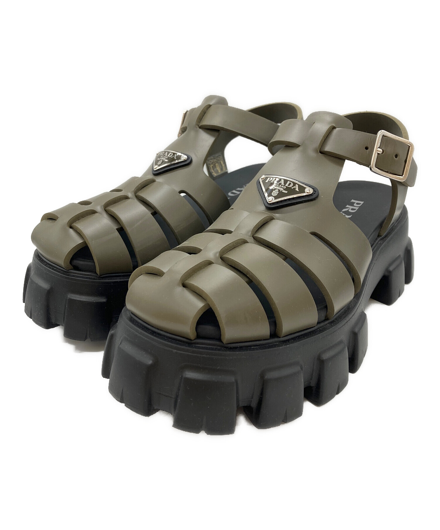 中古・古着通販】PRADA (プラダ) モノリスラバー サンダル オリーブ