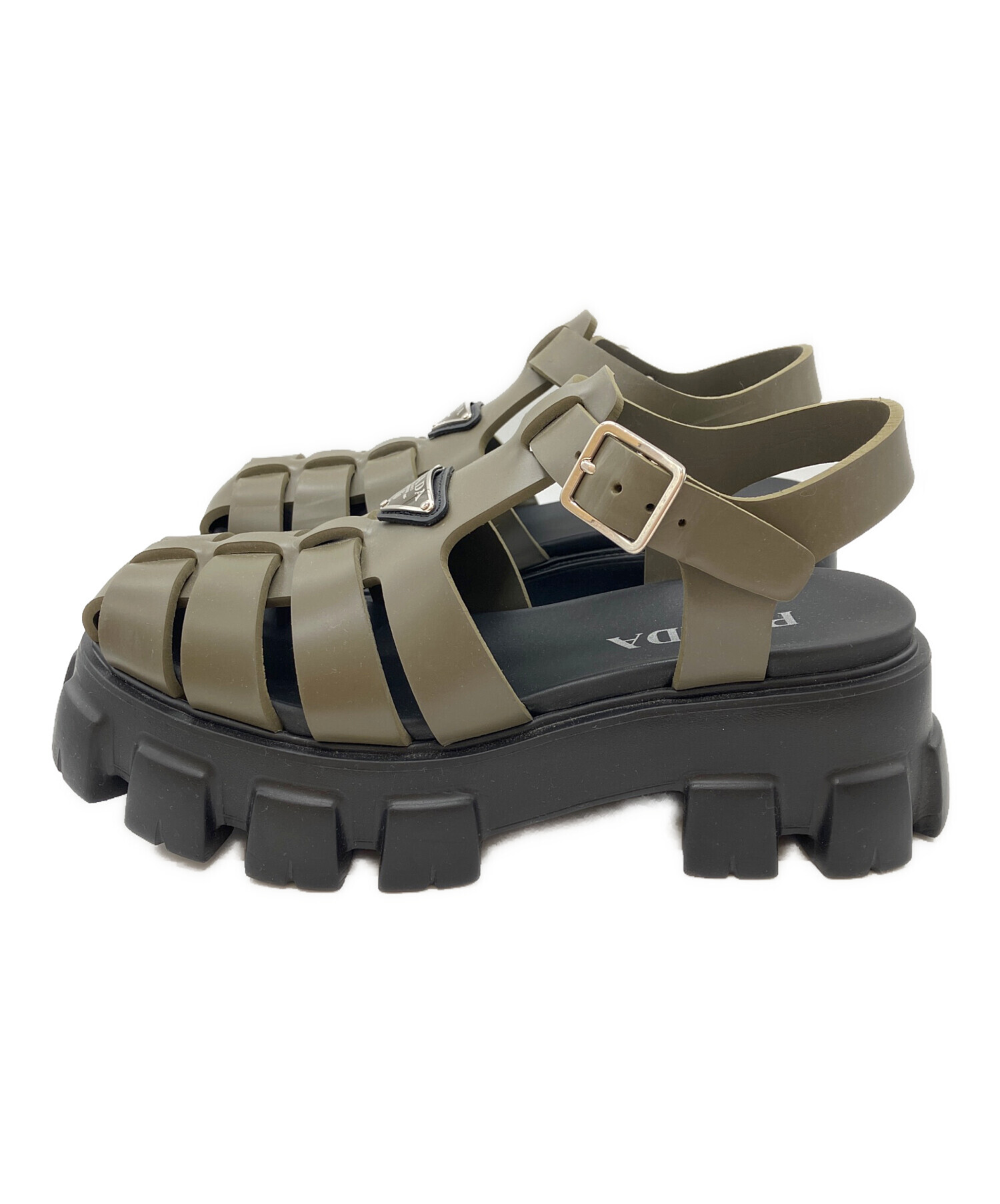 中古・古着通販】PRADA (プラダ) モノリスラバー サンダル オリーブ