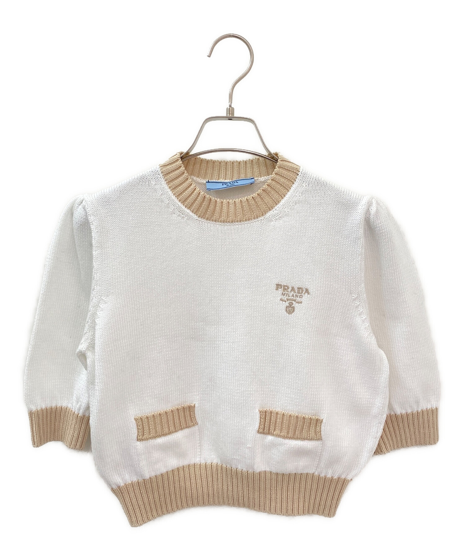 中古・古着通販】PRADA (プラダ) コットンクルーネックニット ホワイト