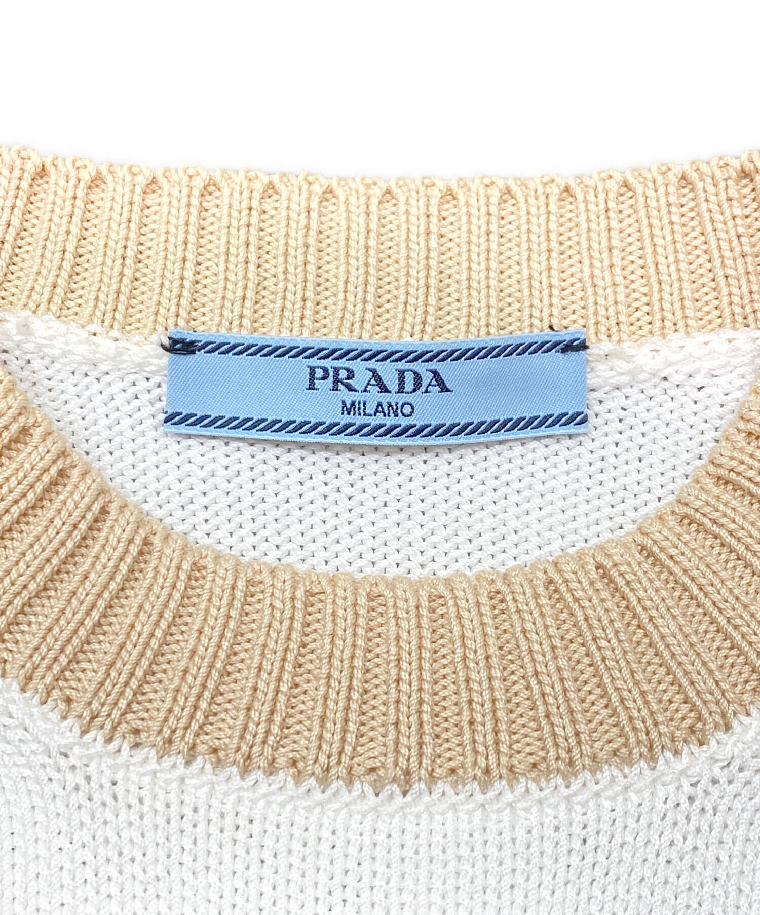 中古・古着通販】PRADA (プラダ) コットンクルーネックニット ホワイト