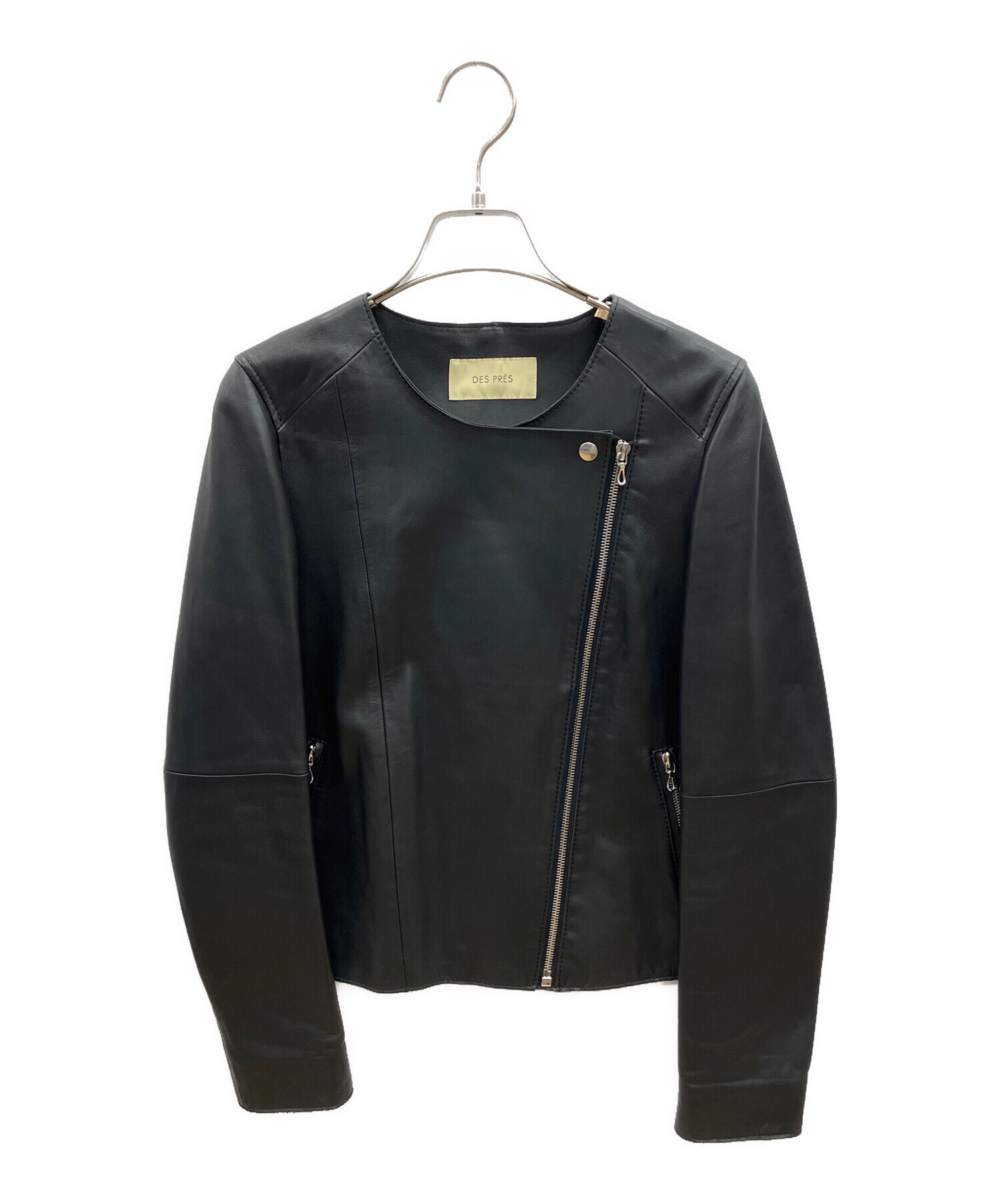 美品❤️DES PRES デプレ　ノーカラーレザージャケット　ラムレザー　ブラック DES PRES（デプレ） レザージャケット ライダース ラムレザー ノー