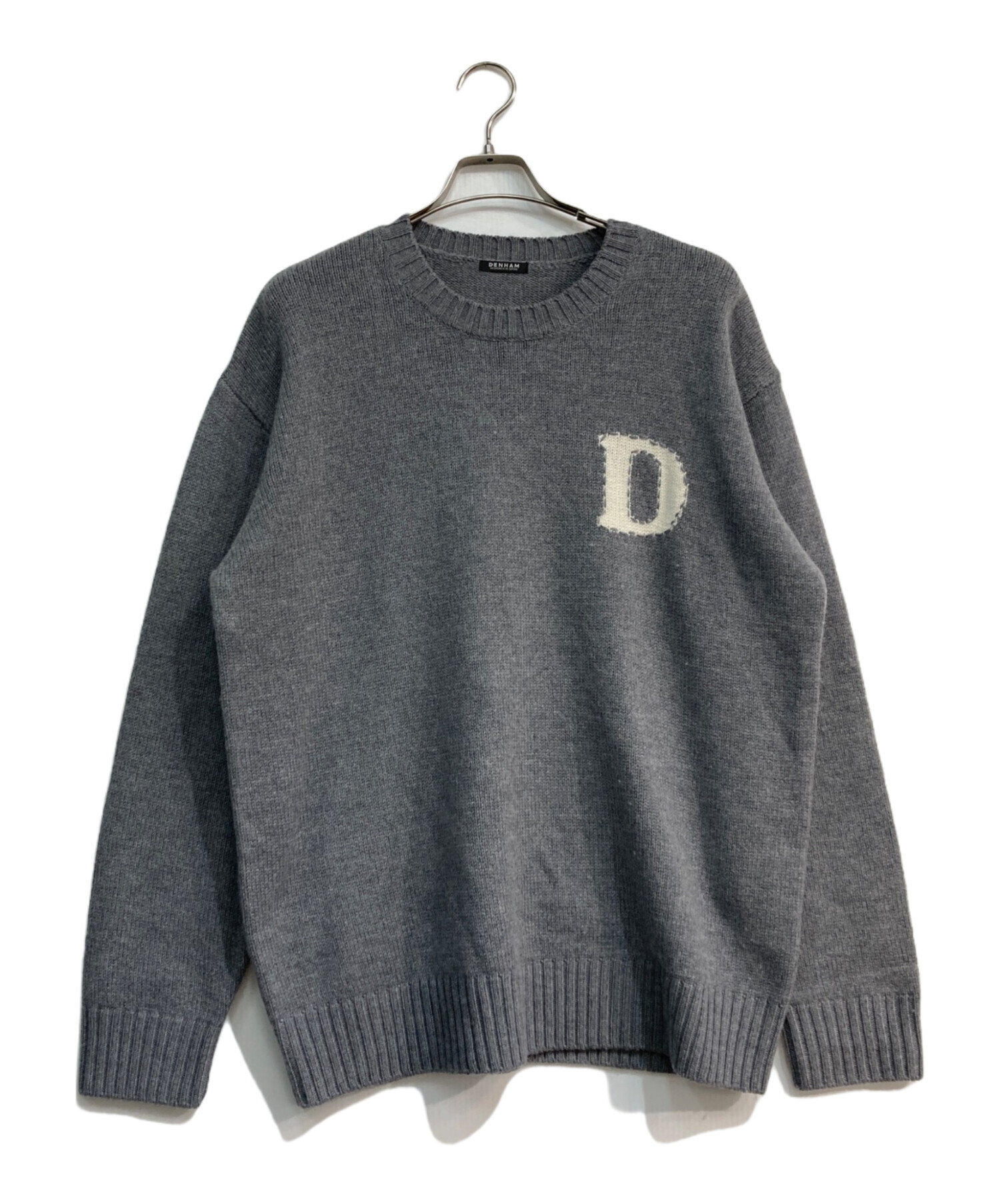 DENHAM デンハム グレー ニット セーター　サイズXL バックデカ文字 中古・古着通販】Denham (デンハム) Dロゴクルーネックニット 01-24-12