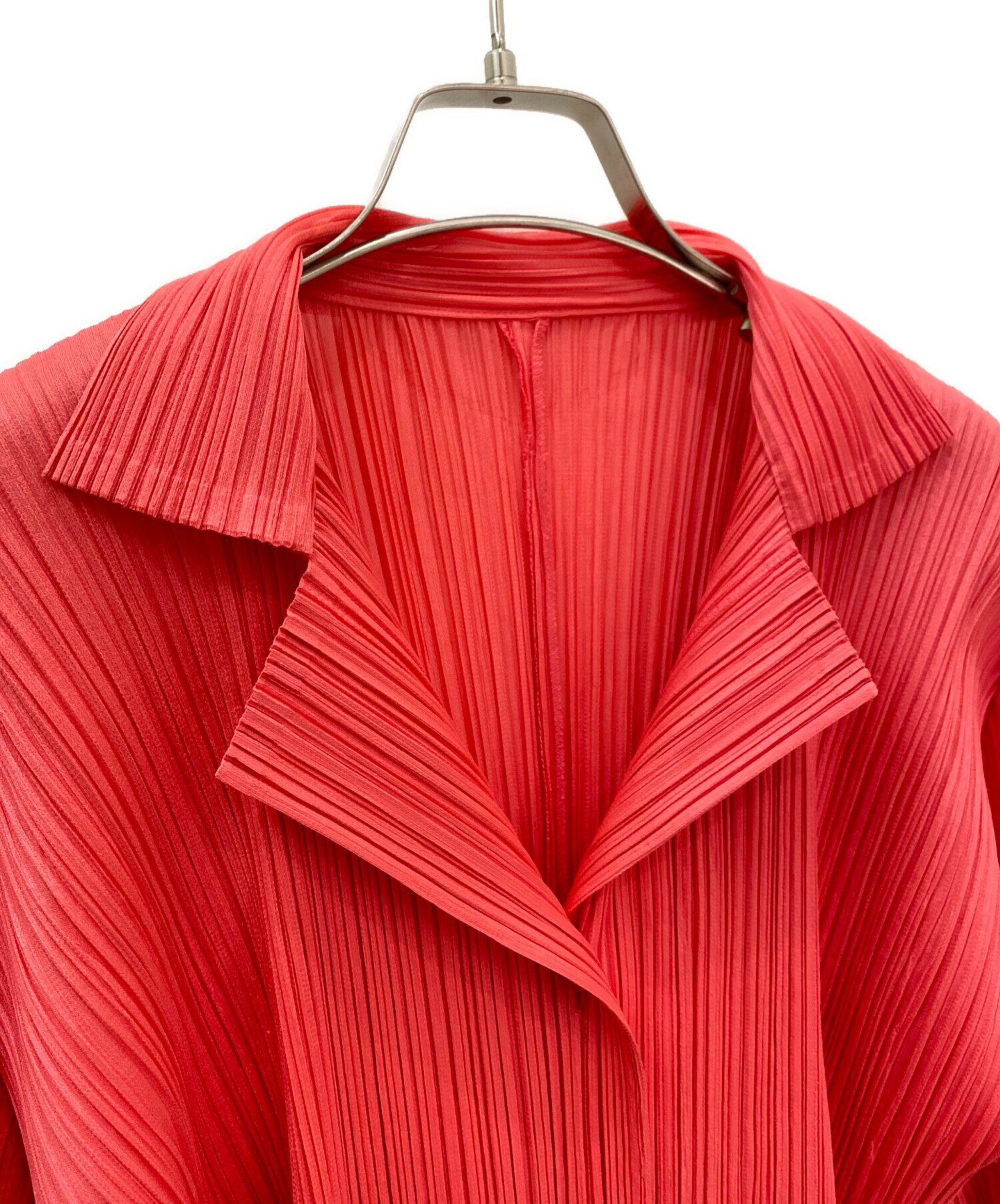 公式 アウトレットストア PLEATS PLEASE 赤 ストライプ 長袖シャツ 