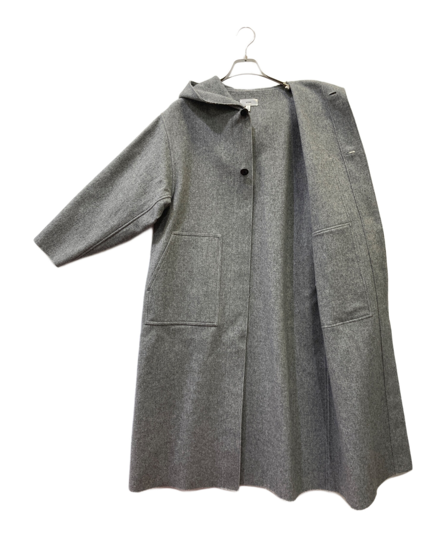 中古・古着通販】HYKE (ハイク) MELTON HOODED WORK COAT グレー