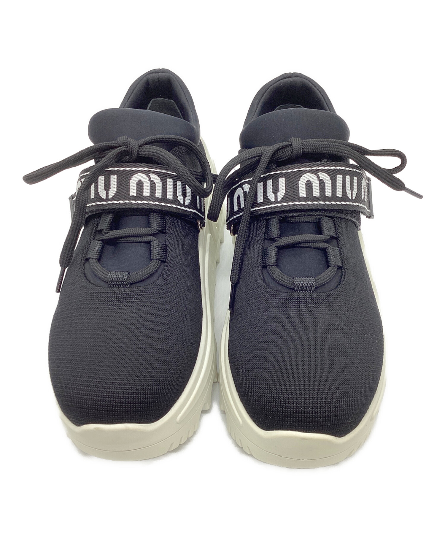MIUMIU ストレッチネオプレンファブリック スニーカー ブラック 厚底 