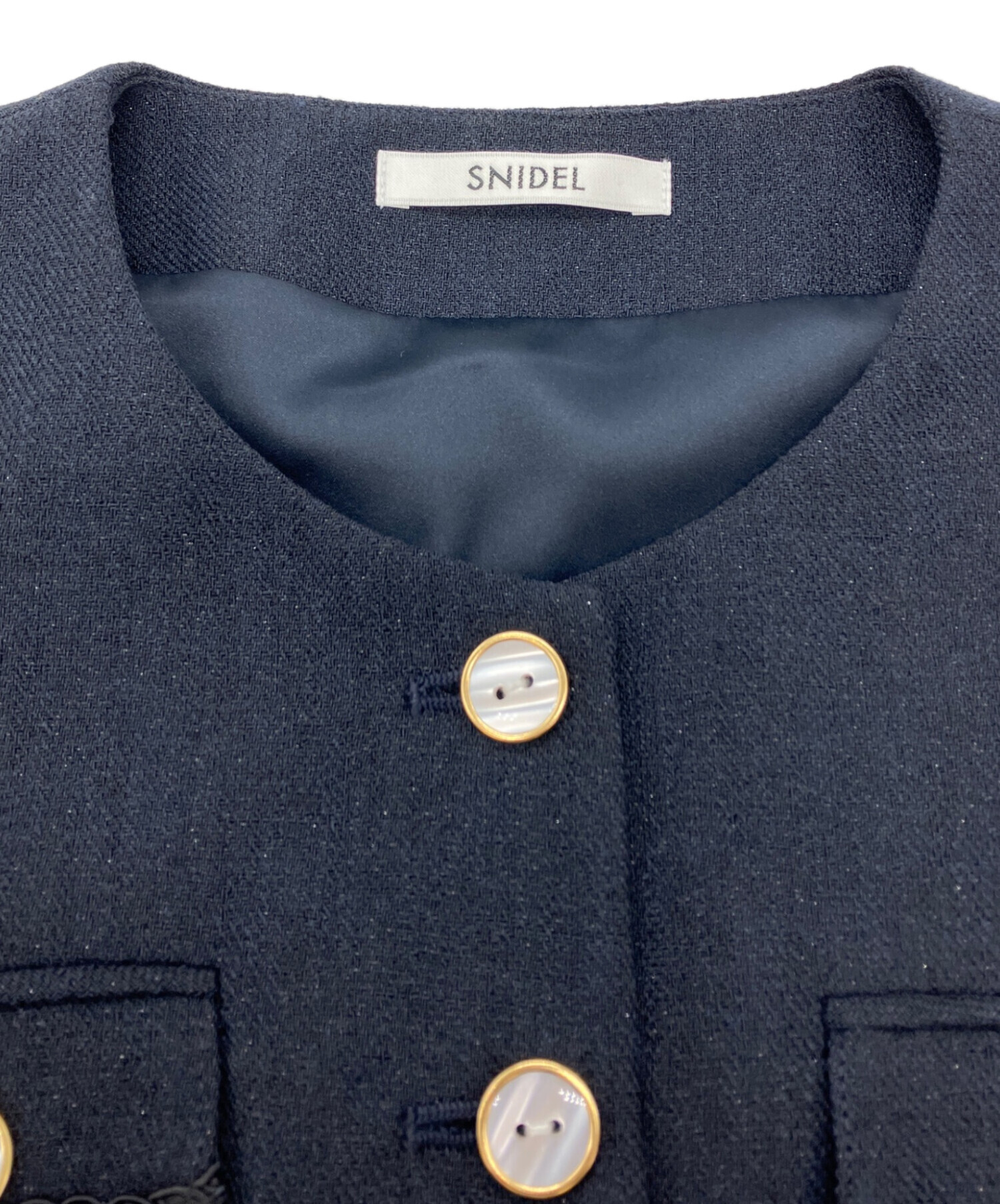 新品未使用タグ付き SNIDEL ツイードジャケット ネイビー M 中古・古着通販】Snidel (スナイデル) サマーツイードジャケット