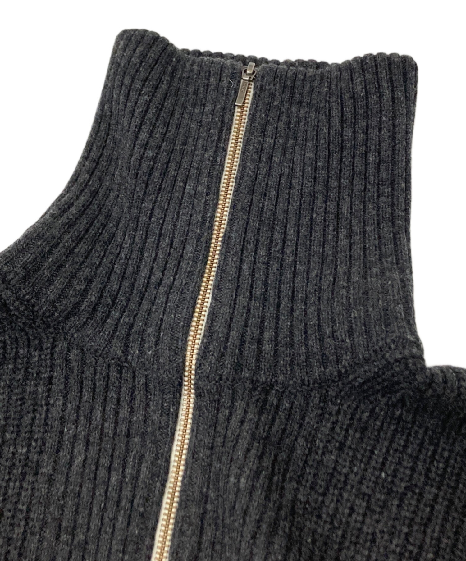 中古・古着通販】NKNIT (ンニット) zipper double collar KNIT グレー