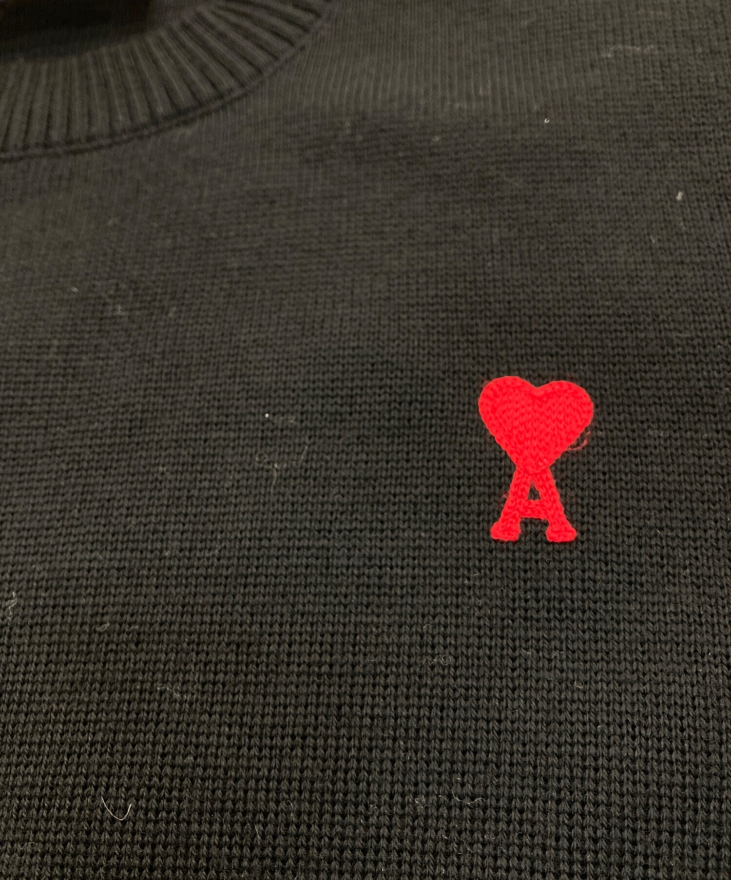 中古・古着通販】ami (アミ) ハートロゴ刺繍ニット ブラック サイズ:L 