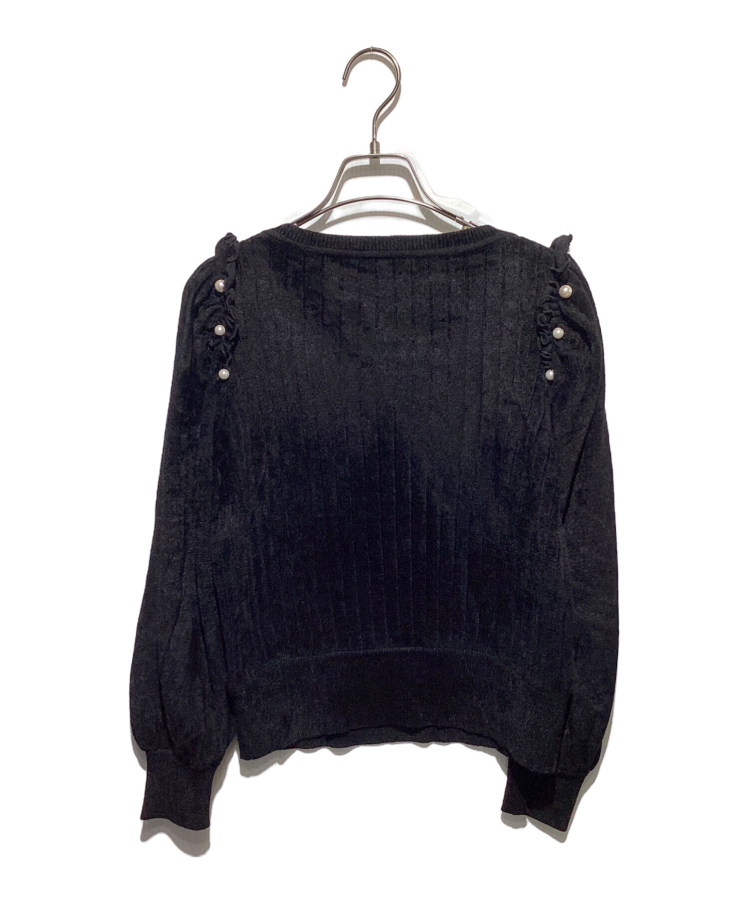 中古・古着通販】Rene (ルネ) パール付パフスリーブニット ブラック