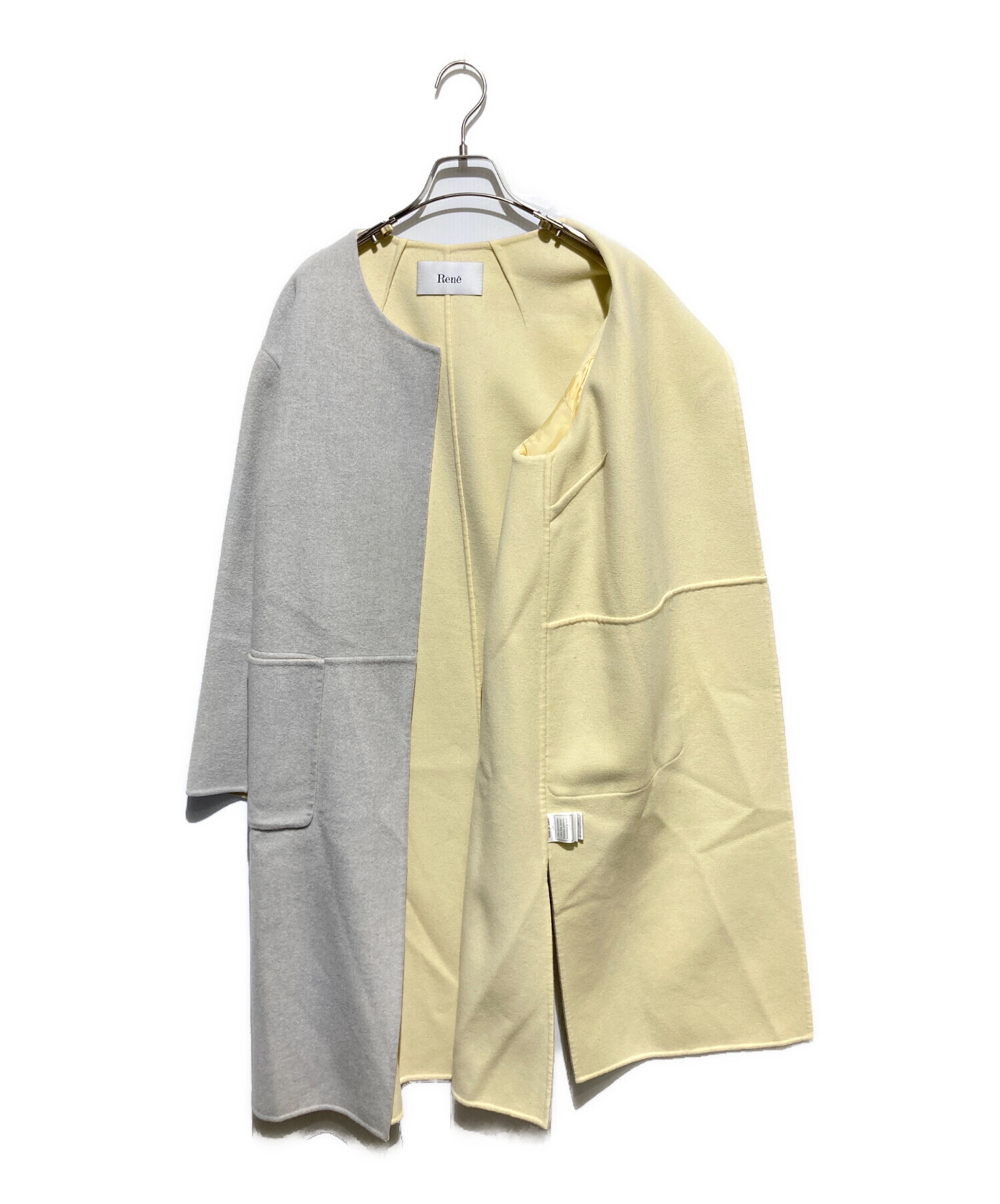 ルネ　ノーカラーコート　36 中古・古着通販】Rene (ルネ) ダブルフェイスノーカラーコート グレー