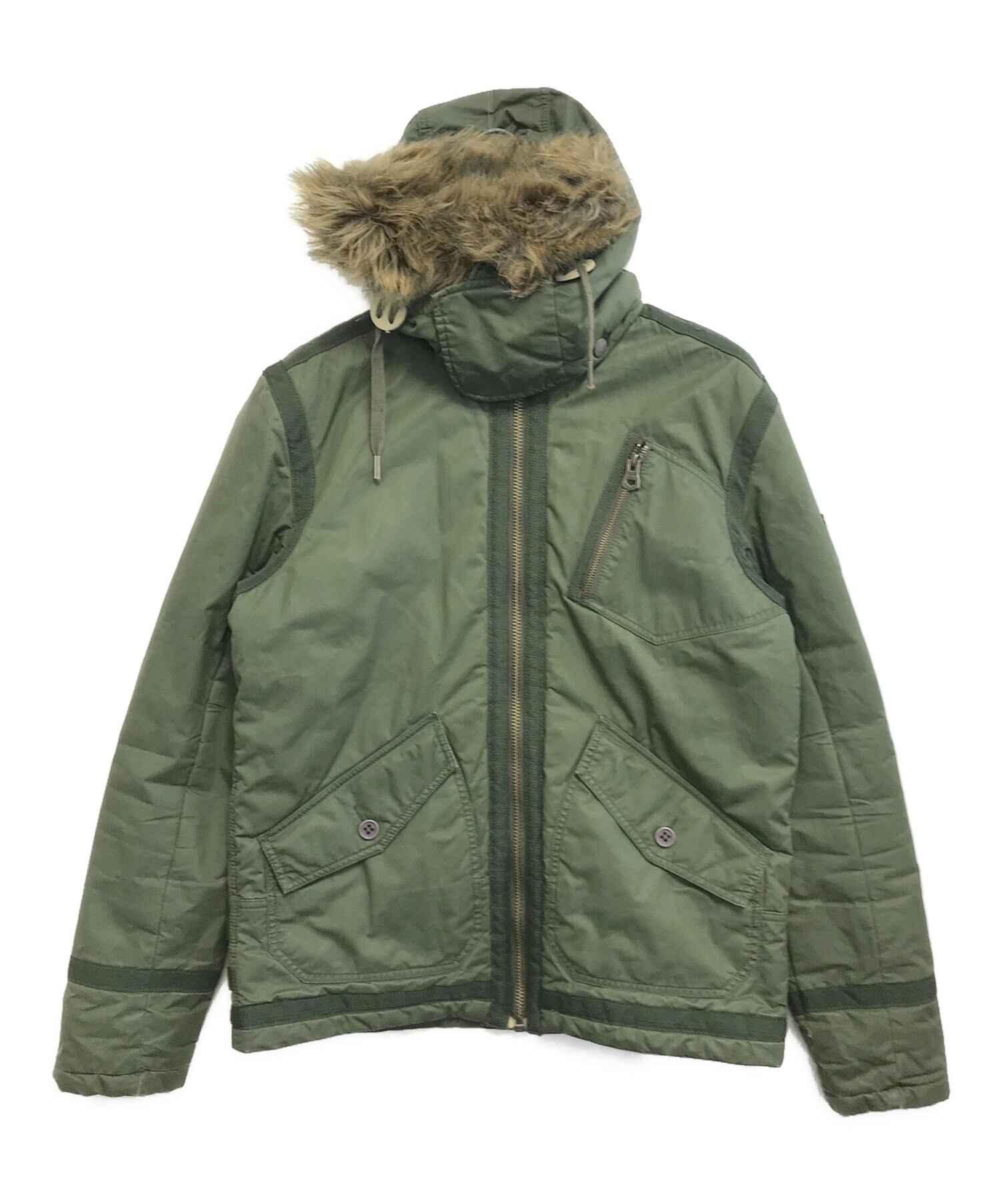 DIESEL オリーブ色ファー付きジャケット 中古・古着通販】DIESEL (ディーゼル) ファー中綿ジャケット オリーブ