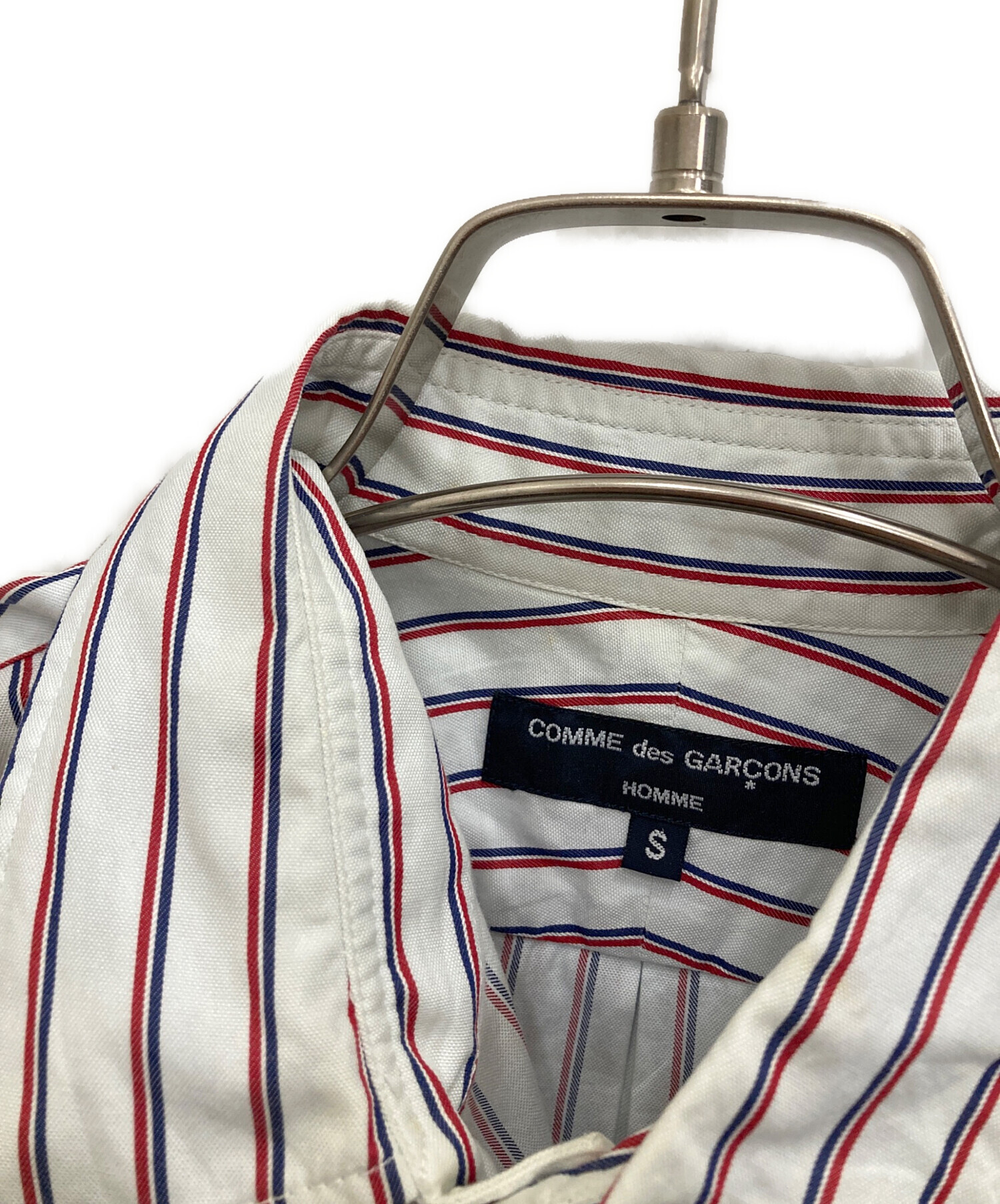 コムデギャルソン　オム　白　赤　ストライプ 長袖シャツ　フリーサイズ 中古・古着通販】COMME des GARCONS HOMME (コムデギャルソン オム