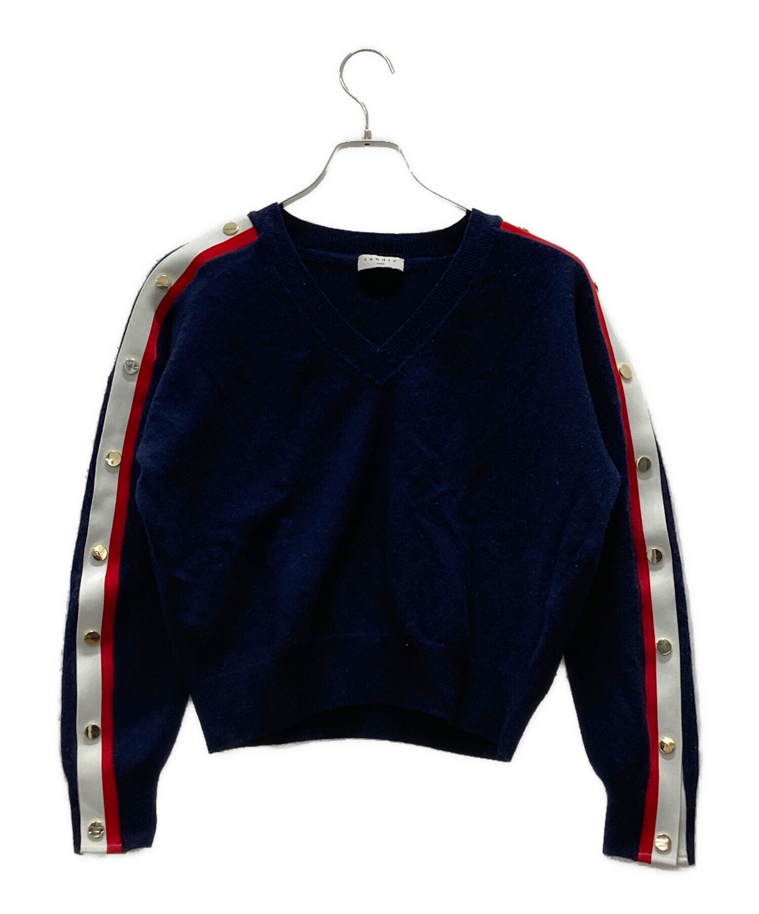 SANDRO 重ね着風　ニット 中古・古着通販】Sandro (サンドロ) スナップ袖ニット ネイビー サイズ