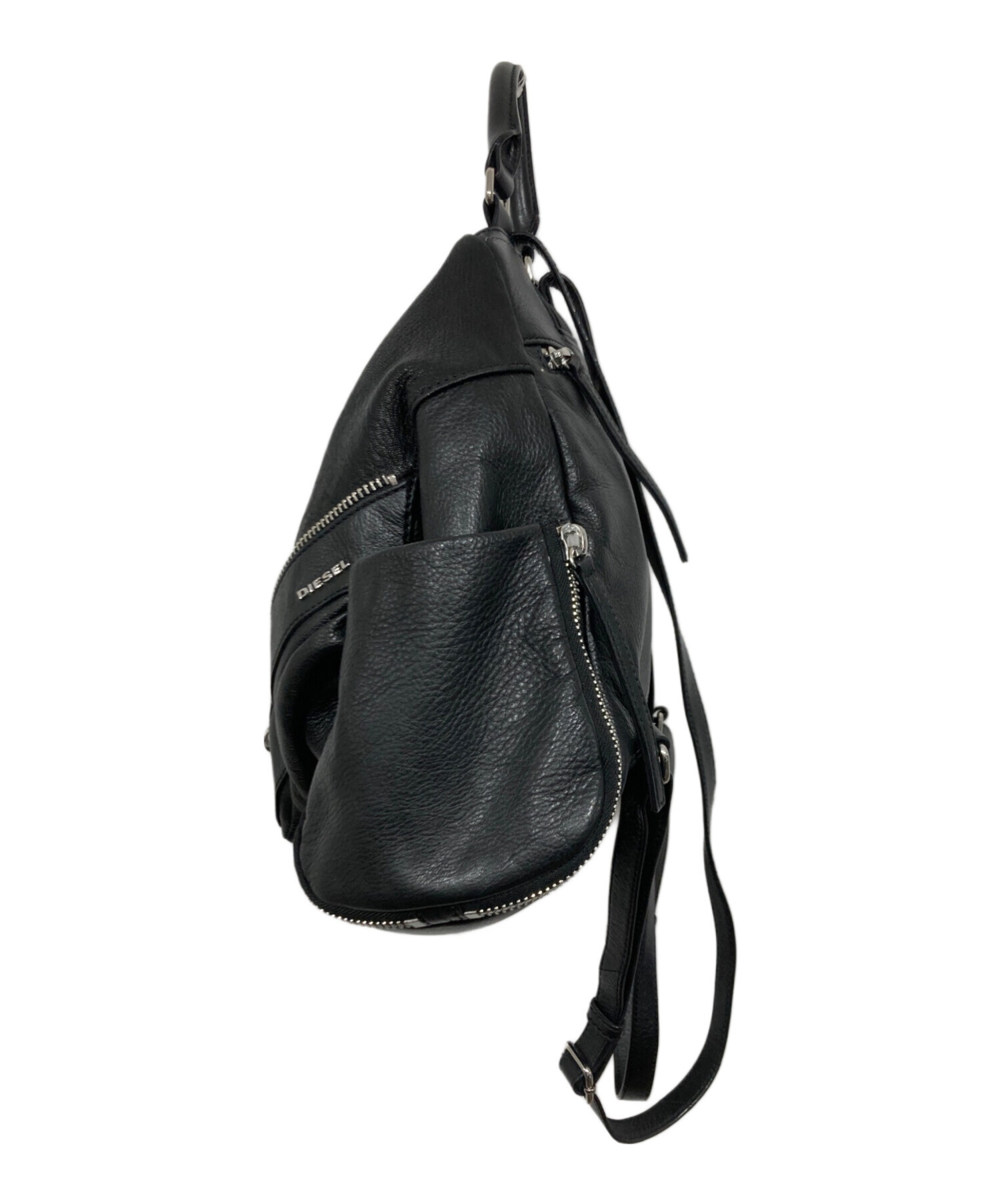 [DIESEL] ブラックレザーリュック　バックパック 中古・古着通販】DIESEL (ディーゼル) レザーリュック ブラック