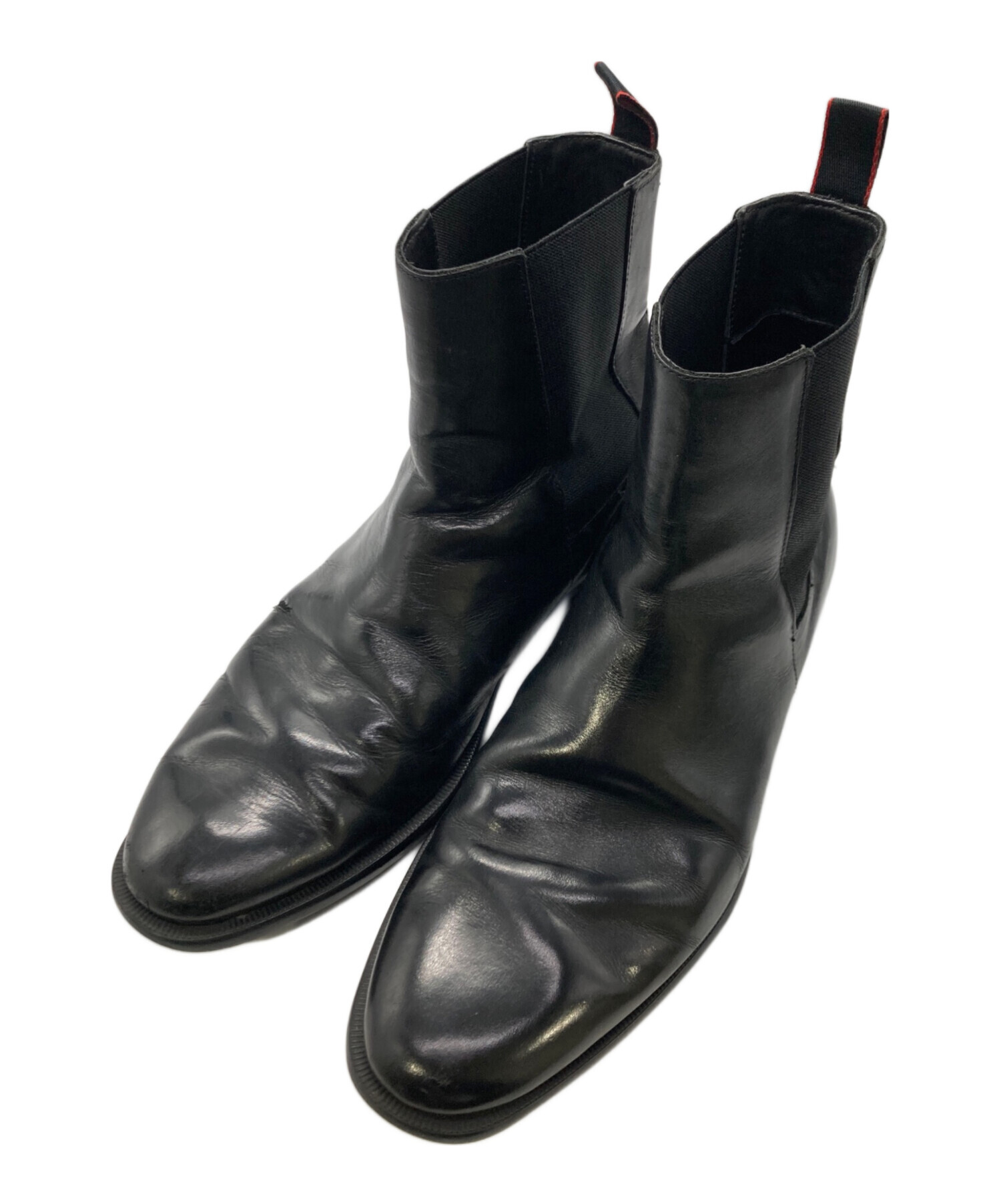 未使用■HUGO BOSS【26.5】本革 レザー サイドゴアブーツ ブラック 中古・古着通販】HUGO (ヒューゴ ボス) サイドゴアブーツ ブラック