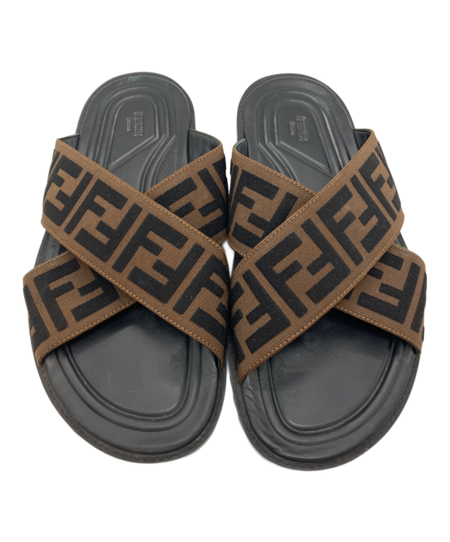 【新品未使用】FENDI フェンディ 雑貨 FFロゴ 7AS032 レザー 中古・古着通販】FENDI (フェンディ) FF Logo Cross Slider Slippers