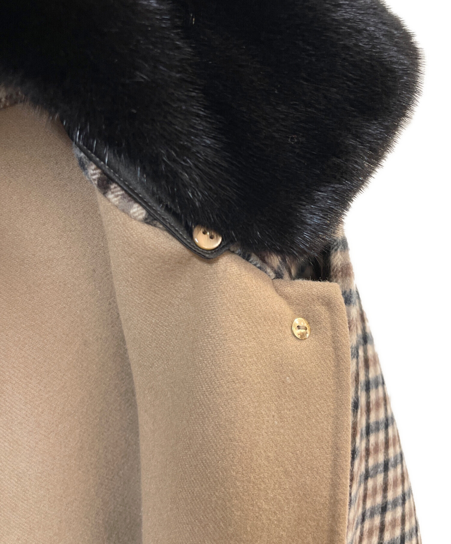 中古・古着通販】DRAWER (ドゥロワー) チェックケヌキファーカラー