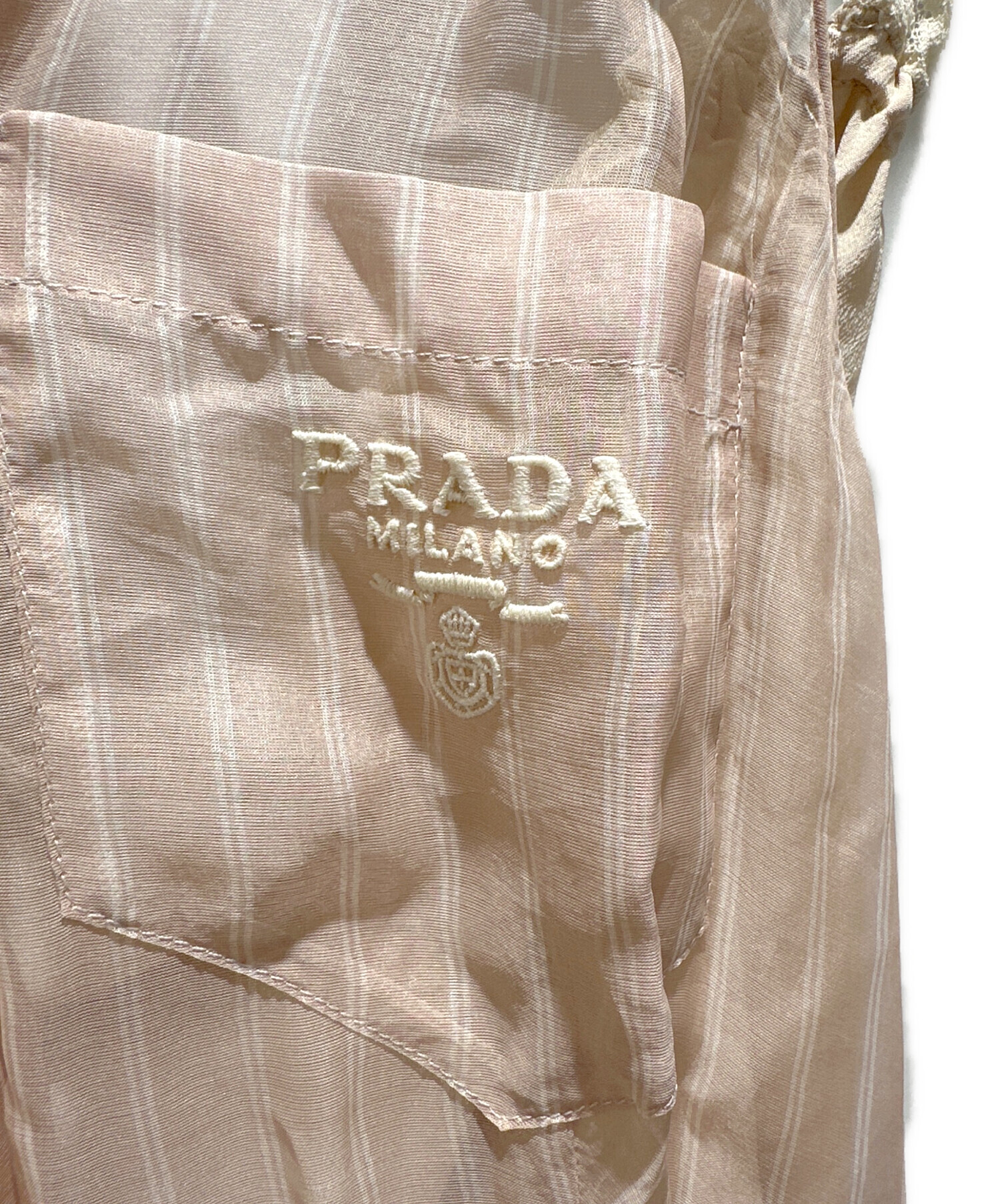 中古・古着通販】PRADA (プラダ) Striped Organza Midi Shirt Dress