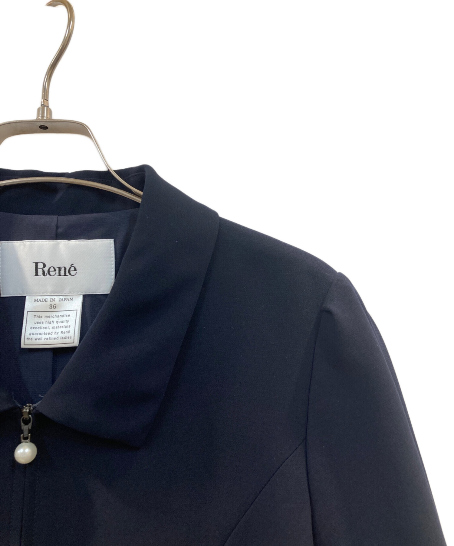 ルネ　Rene' 襟パール飾り付き　フロントジップ　ワンピース　36 （M） 中古・古着通販】Rene (ルネ) パール付フロントジップワンピース