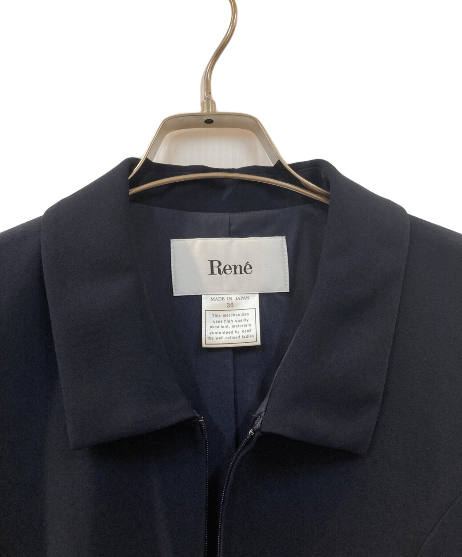 ルネ　Rene' 襟パール飾り付き　フロントジップ　ワンピース　36 （M） 中古・古着通販】Rene (ルネ) パール付フロントジップワンピース