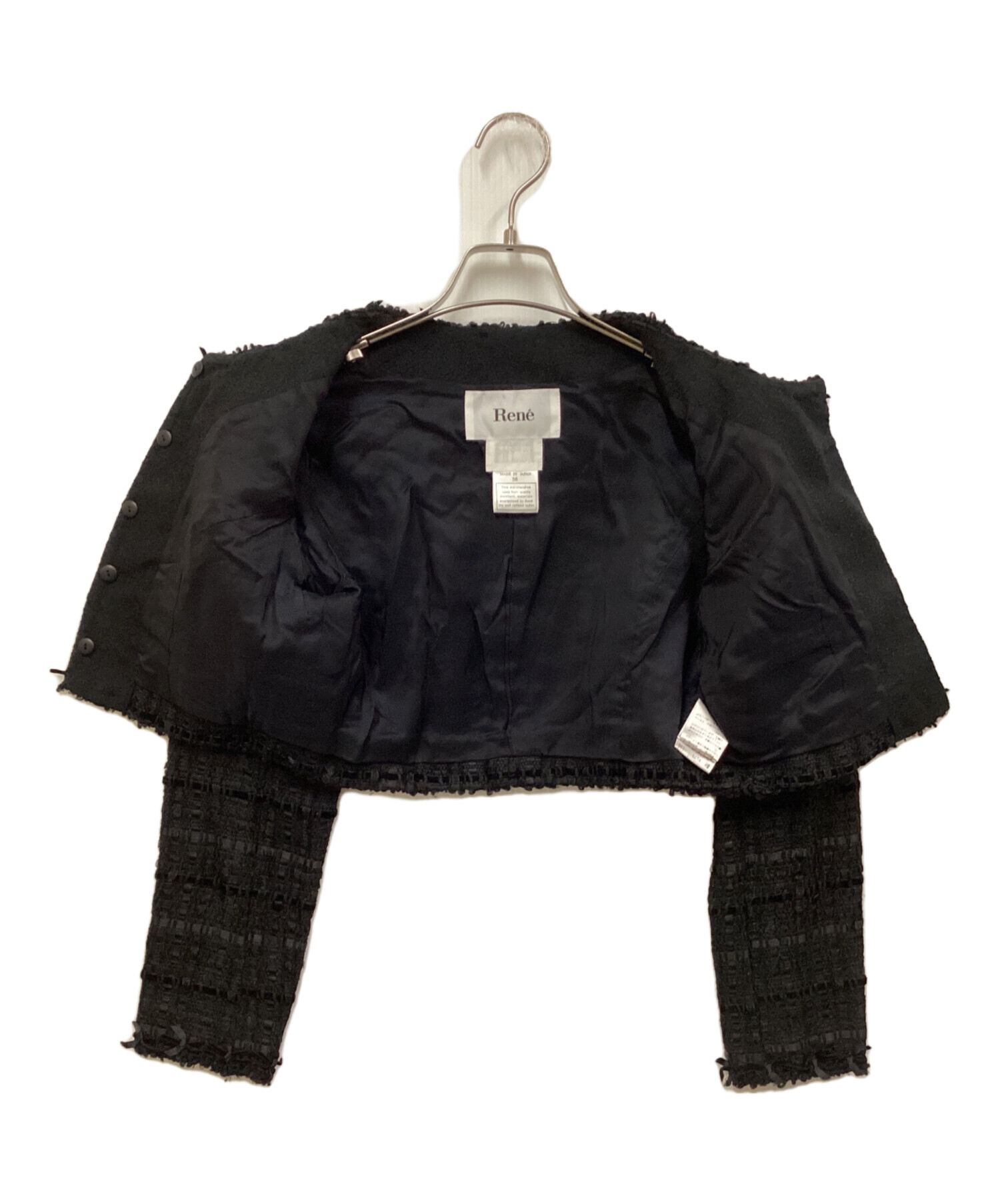 【極美品】Rene ルネ　ノーカラージャケット　黒　38 極美品】Rene ルネ ノーカラージャケット 黒 38 louren ジャケット
