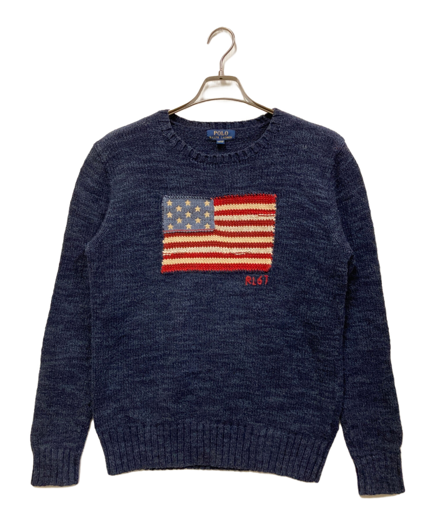 近年モデル 美品 リネン混　ラルフローレン　セーター　ベア　星条旗　ネイビー 中古・古着通販】POLO RALPH LAUREN (ポロ・ラルフローレン) 星条旗