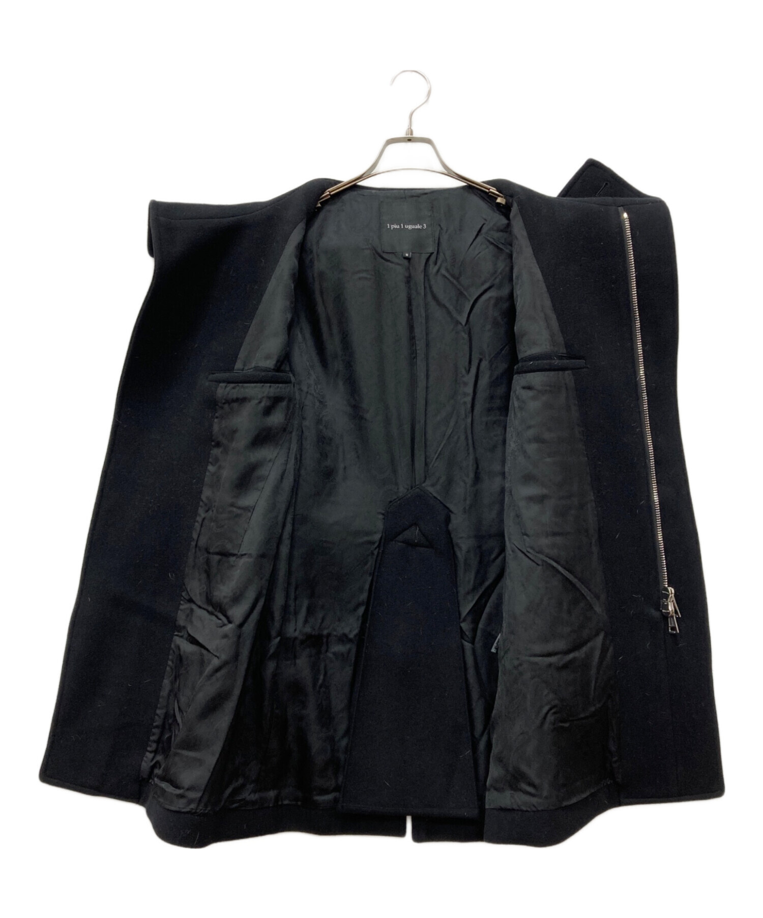 【美品】1piu1uguale3 ツイード ラップコート 黒 Sサイズ フード 美品】1piu1uguale3 ツイード ラップコート 黒 Sサイズ フード