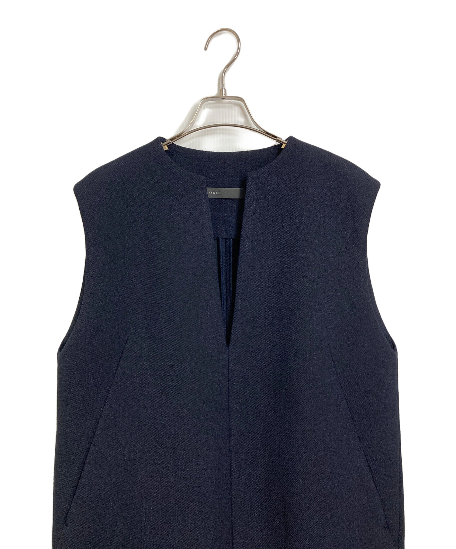 NOBLE ノーブル スポンジボンディングワンピース ネイビー 38 中古・古着通販】Noble (ノーブル) スポンジボンディングワンピース