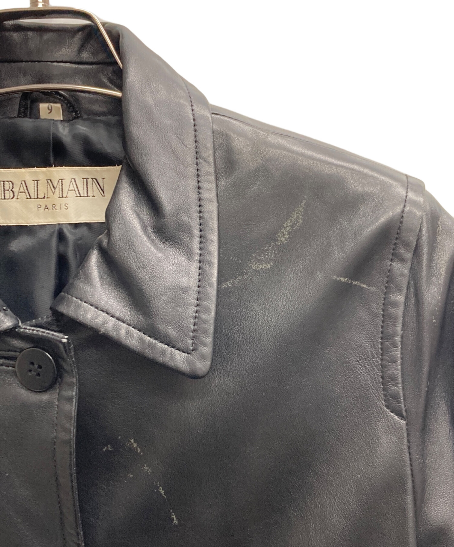 中古・古着通販】BALMAIN (バルマン) ラムレザージャケット ブラック